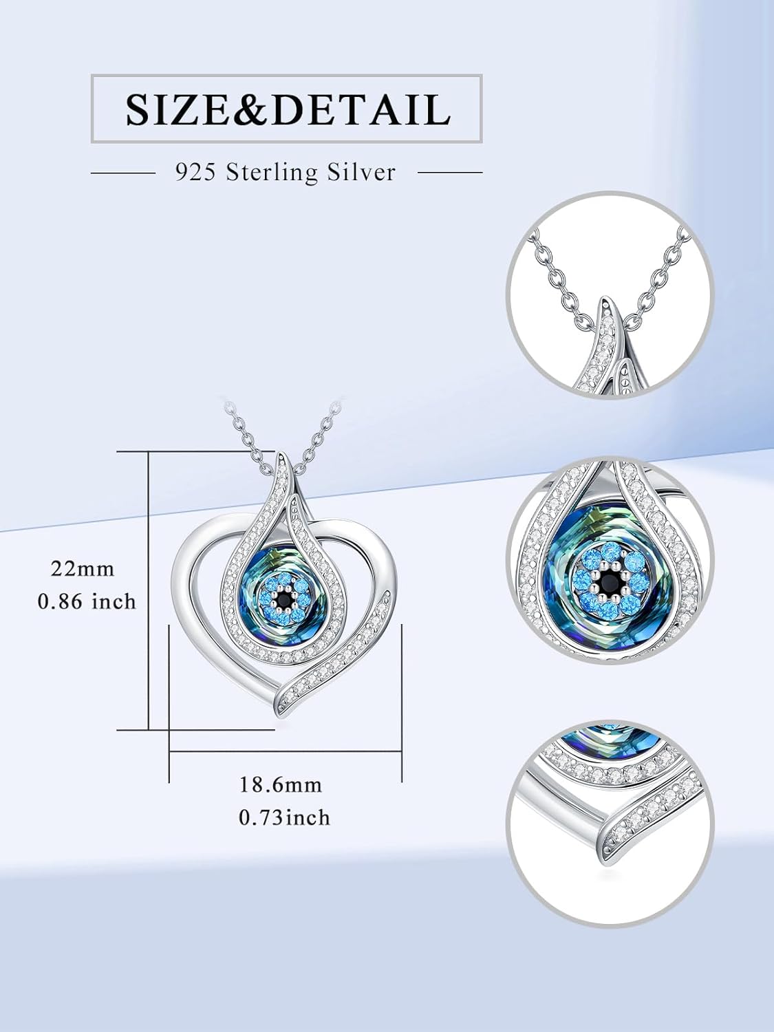 WINNICACA Sterling Silver Evil Eye Necklace Protection Crystal Heart Pendant for Women Good Luck Vintage Evil Eye Pendant Jewelry Birthday Gifts for Women Friend Female - Image 5