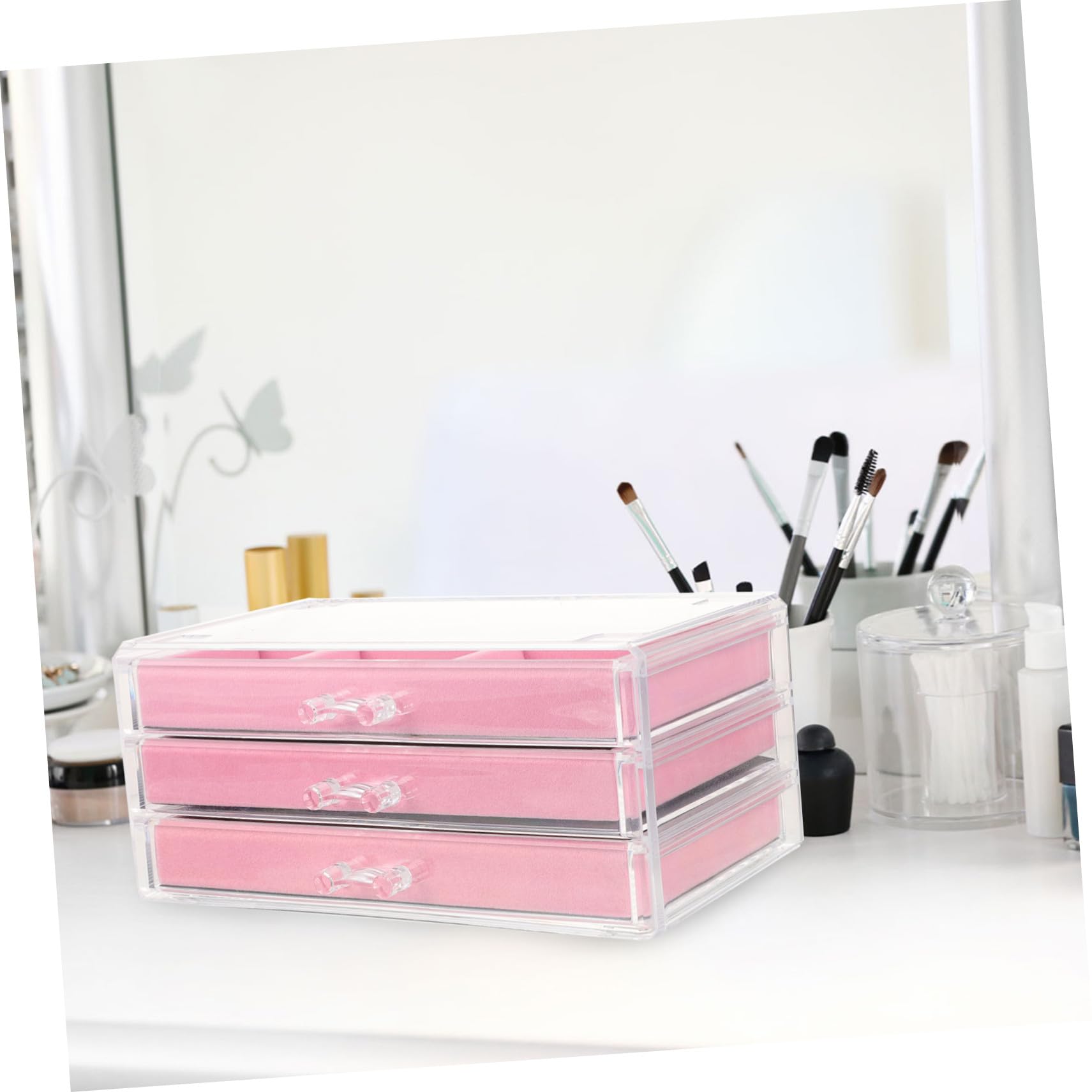 Scatola trasparente per gioielli, organizer per trucchi, elegante, da scrivania, elegante soluzione per riporre accessori e cosmetici