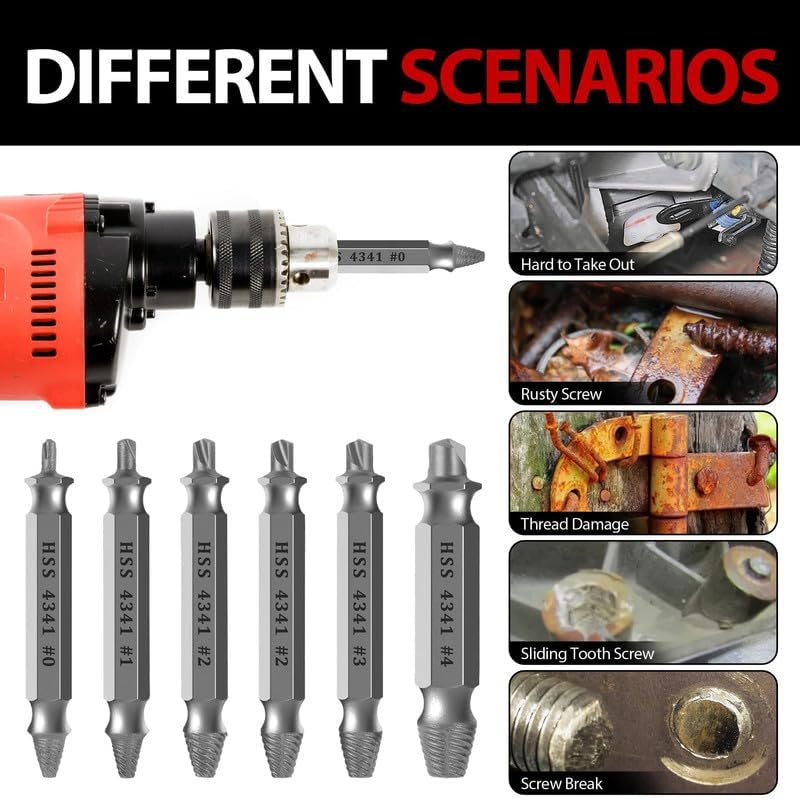  Damaged Screw Extractor Set, 6PCS Stripped Screw Grab Kit, Easy Removal of Rusty & Broken Screw, Hardware Gifts for Men Easy Out Remover and Extractor, Broken Stripped A Screw Extractor thumbnail