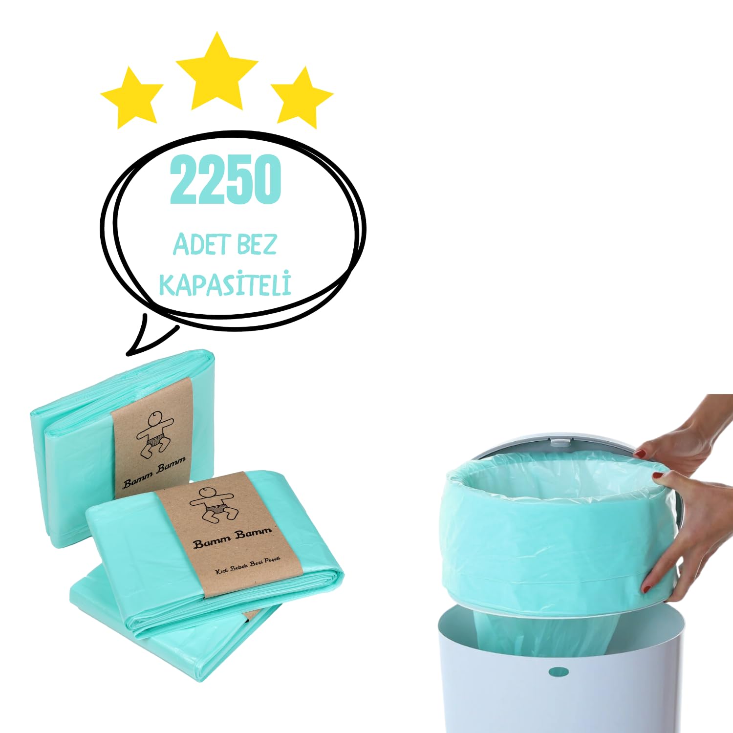 Bamm Bamm Kirli Bebek Bezi Çöp Kovaları İle Uyumlu Bebek Bezi Çöp Poşeti 3 paket