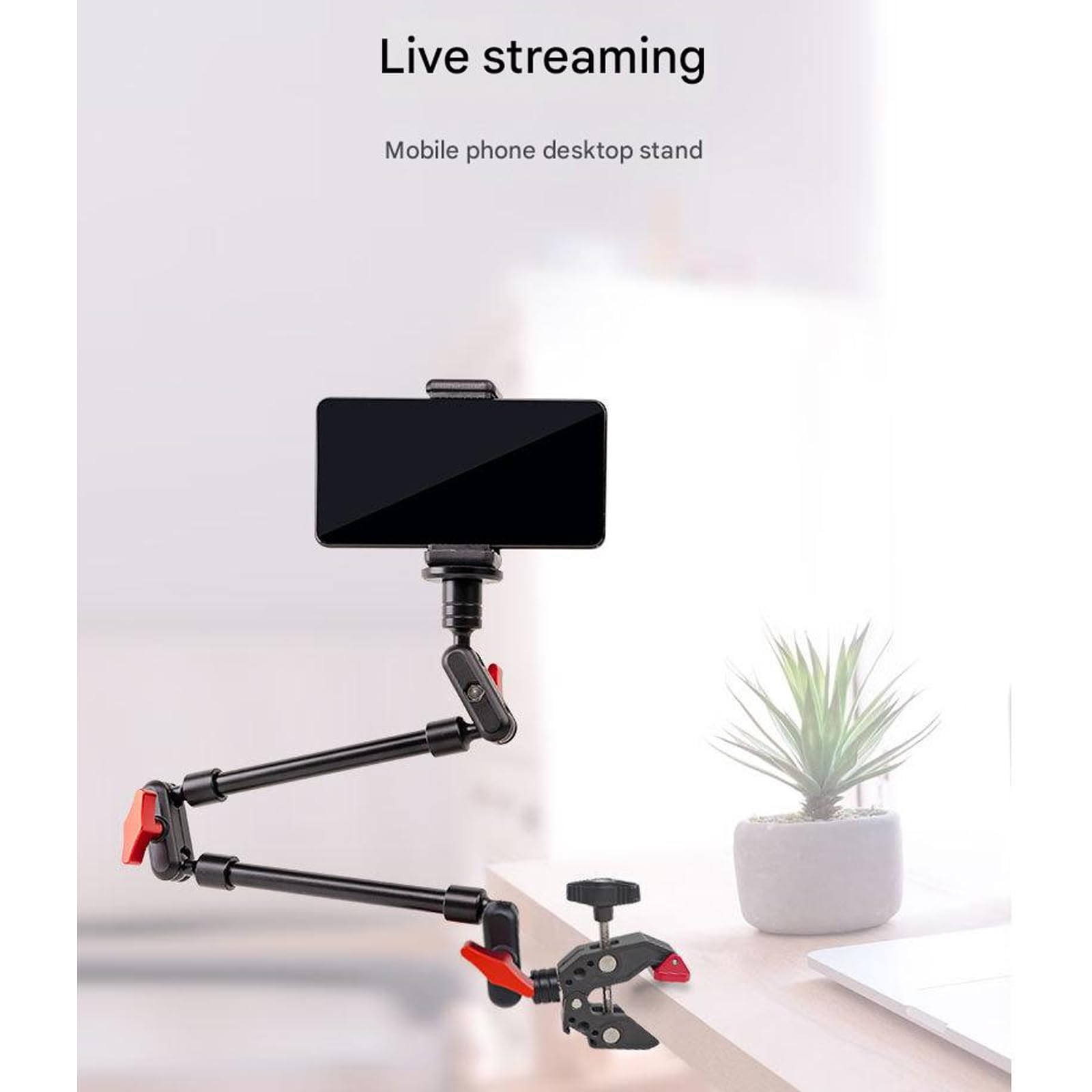 Generico Morsetto per braccio articolato a frizione per webcam smartphone | Morsetto per braccio a frizione regolabile con vite da 1 / 4 pollice per monitor microfono con luce LED, accessori