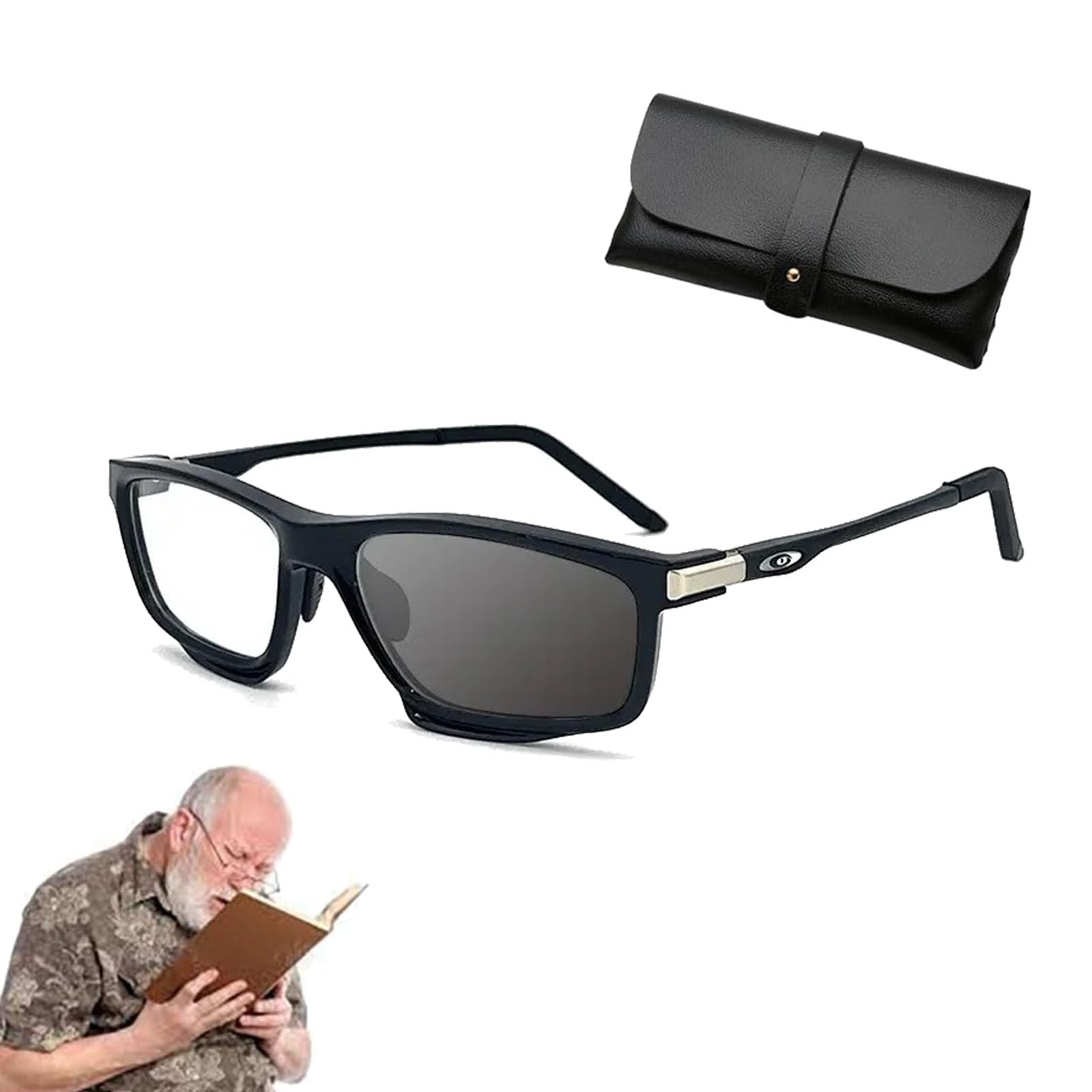 Sports Outdoor Aluminum Magnesium Ultra-Light Color-Changing Multi-Focal Reading Glasses, Anti Blue Light Glasses Women Men (3.5 x,Black)