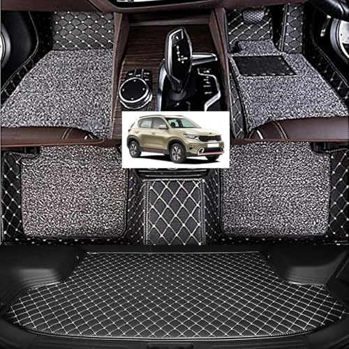 Image of Vahan Expo Premium 7D Car Mat Full Set for Sonet with Boot Mat || Luxury Double-Stich 7D Car Floor Mat Complete Set || 100% Waterproof and Washable || Black