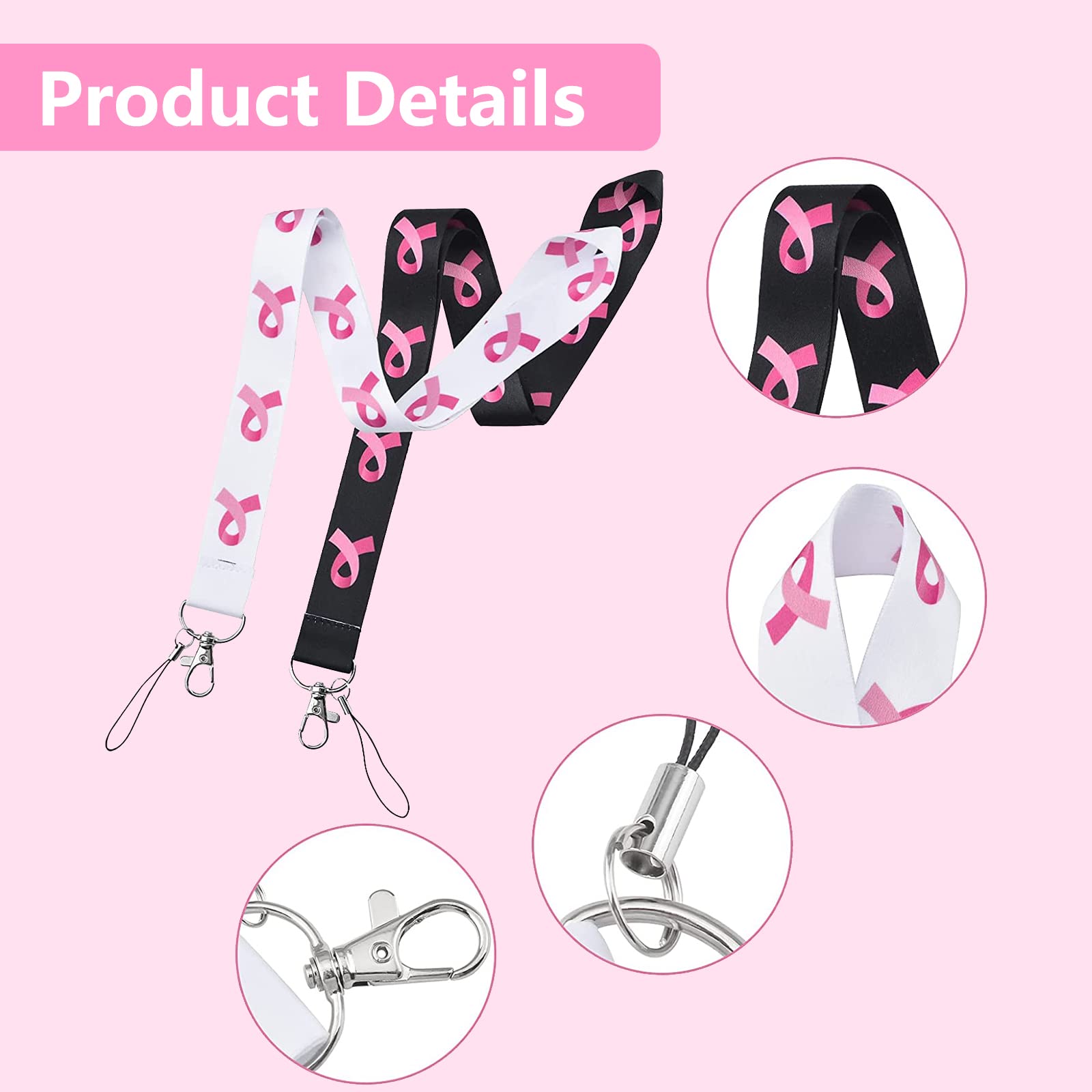 WANDIC, 20 Conciencia de cáncer de Mama cordón Pink Ribbon Lanyard Cuerpo Store Strep Insignia de la Tarjeta para la Tarjeta para la Insignia de ID de Llavero