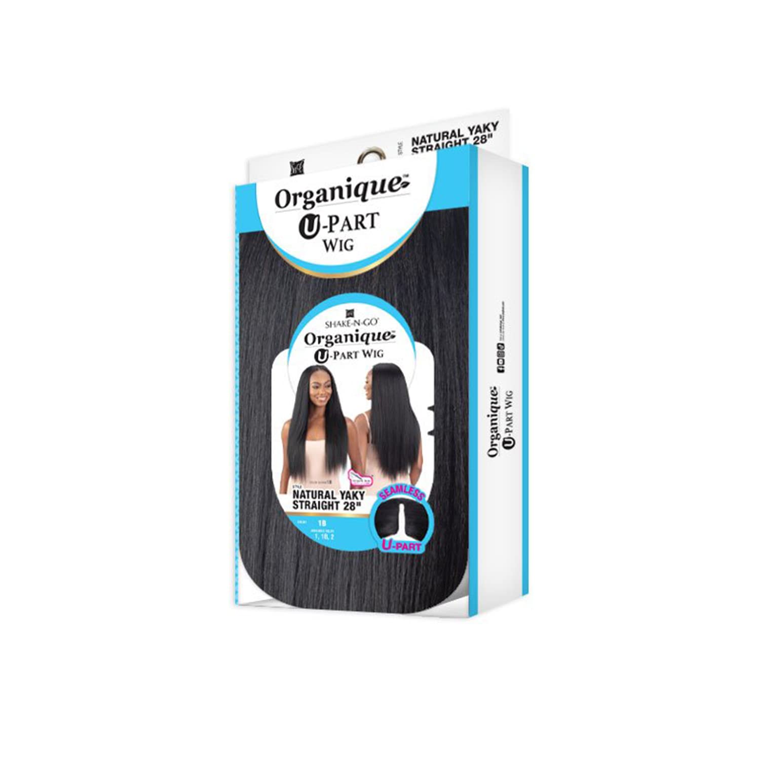 Freetress Organique - Parrucca con parte a U, capelli lisci Yaky naturali (71,1 cm, 1B)