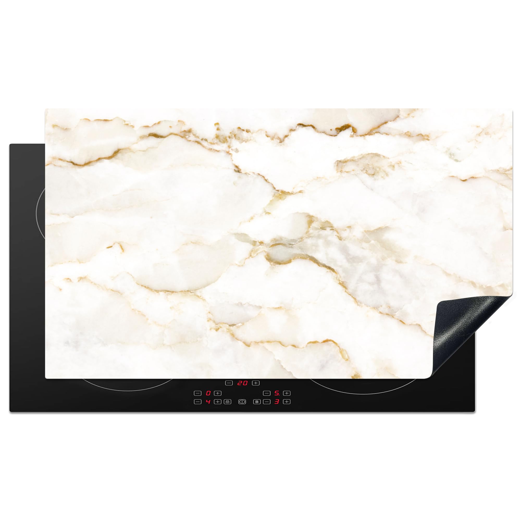 KitchenYeah© Herdabdeckplatte Einteilig Abdeckplatten Cerankochfeld Abdeckung Ceranfeld Herdplattenabdeckung Induktionsmatte Marmor - Kalkstein - Gold - Luxus - Marmoroptik - Weiß - 91.6x52.7 cm
