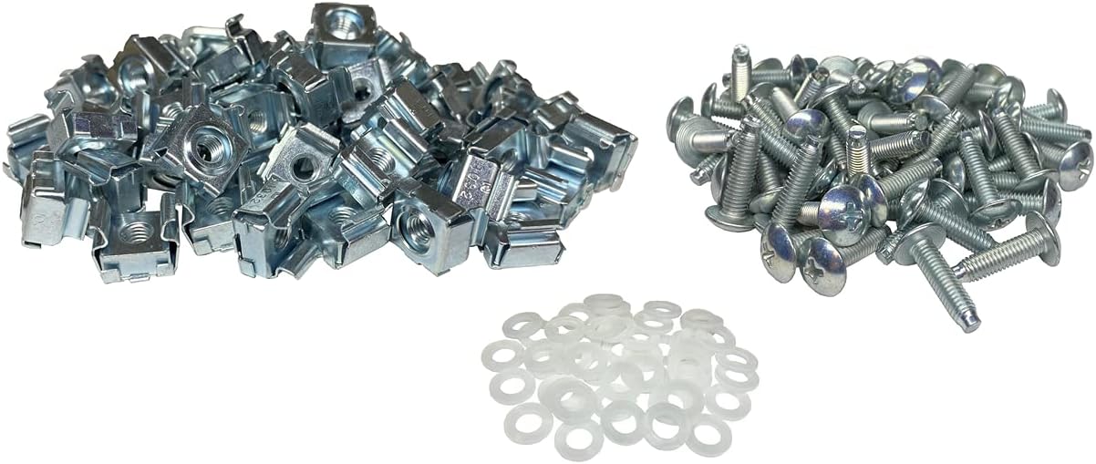 RackGold Zinc 10-32 Cage Nut & Screws w/Washers 50-Pack - USA Made