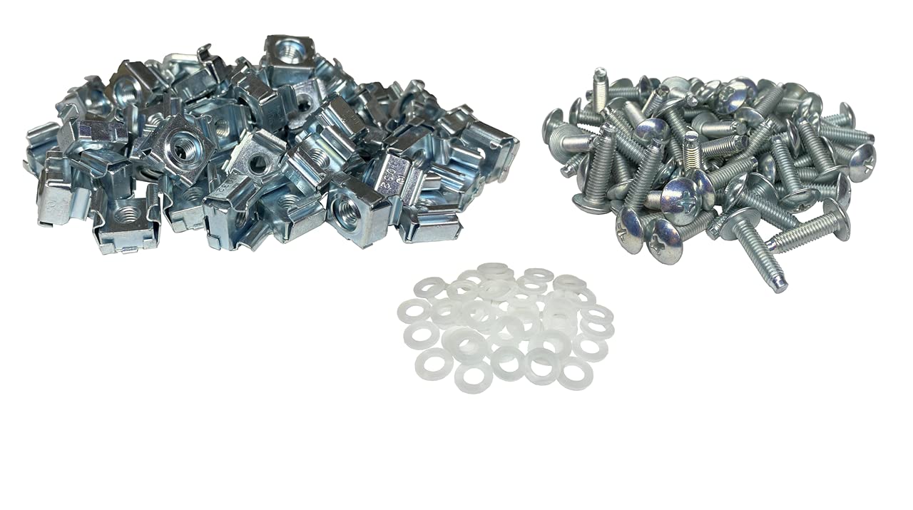 RackGold® Zinc 10-32 Cage Nut & Screws w/Washers 50-Pack - USA Made