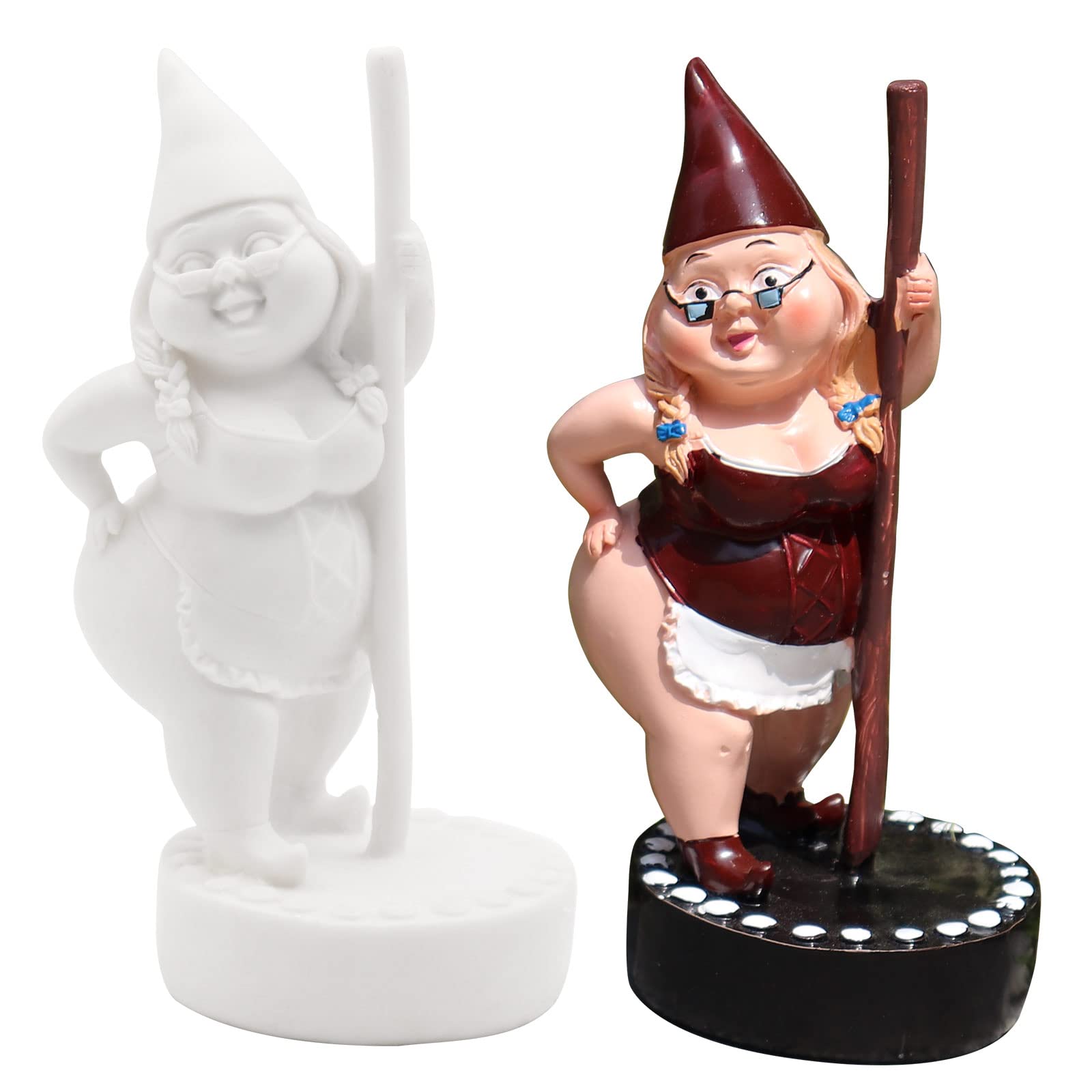 Paint Your Own Garden Gnome Statues, Unpainted Pole Dancing Gnome Statue, Unpainted DIY Gnome Figurines, Funny Outdoor Gnome Figure, Dancing Lady Gnome Statue(6.7
