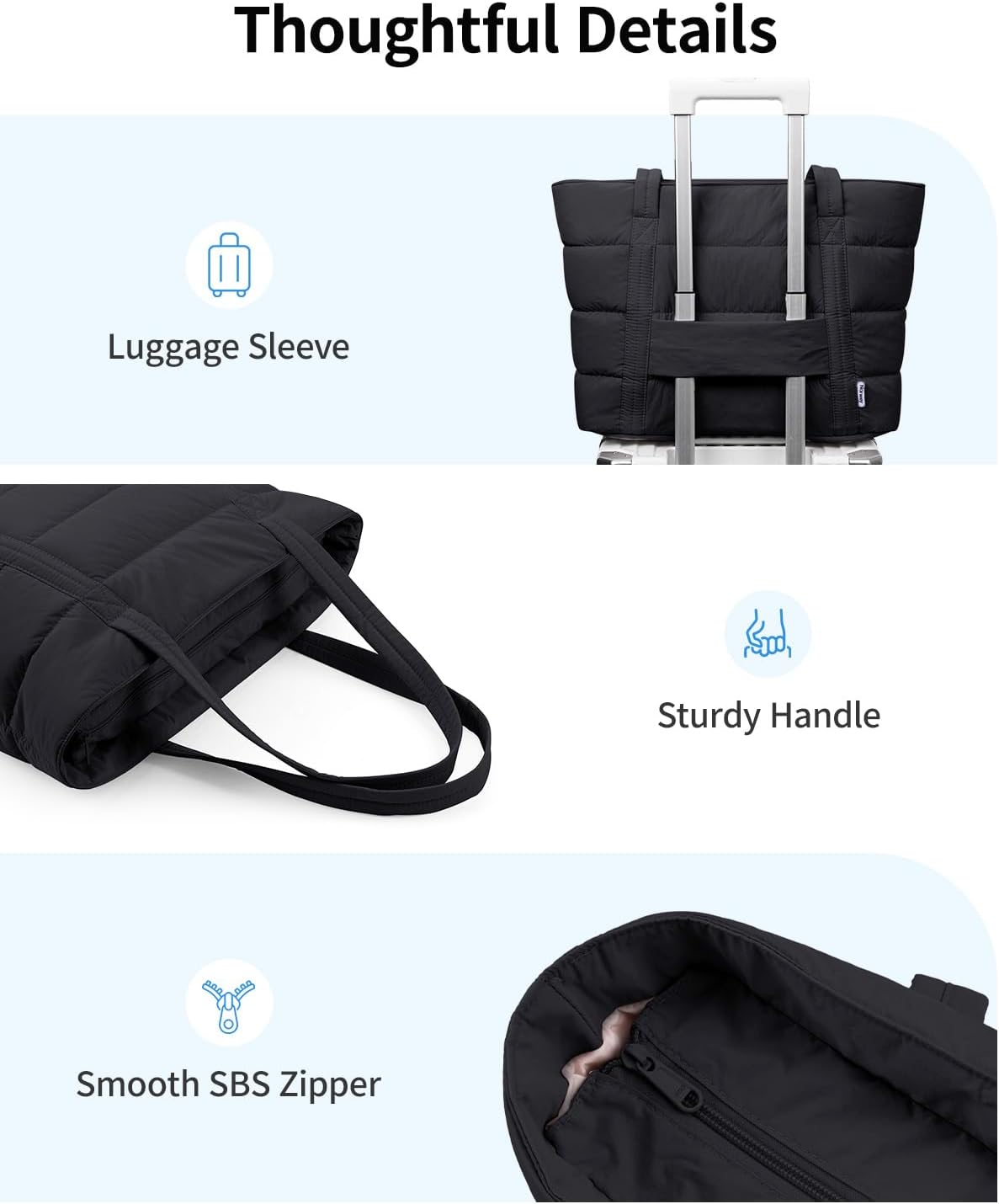 Narwey Puffer Tote Bag for Women with Cup Holder & Laptop Compartments, Quilted Puffy Travel Work Tote Bags for Nurse Teacher - Image 7