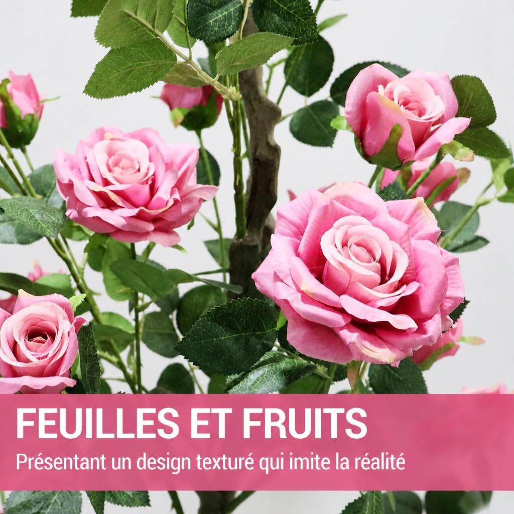 Arbre Artificiel 180 cm avec Pot Blanc Courbé - Faux Jasmin à Fleurs Roses - Décoration Intérieure et Extérieurérieure - Rouille Rosé