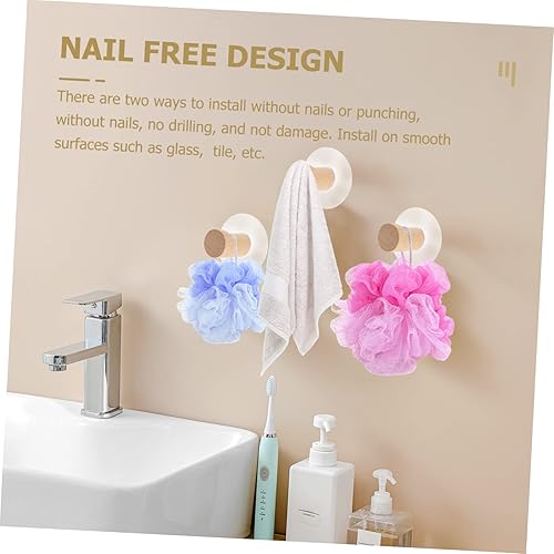 Miniatura 3 de Colgador de mochila 2 juegos de gancho de madera maciza para utensilios de cocina, ganchos de madera para abrigos, bufandas, ganchos adhesivos para