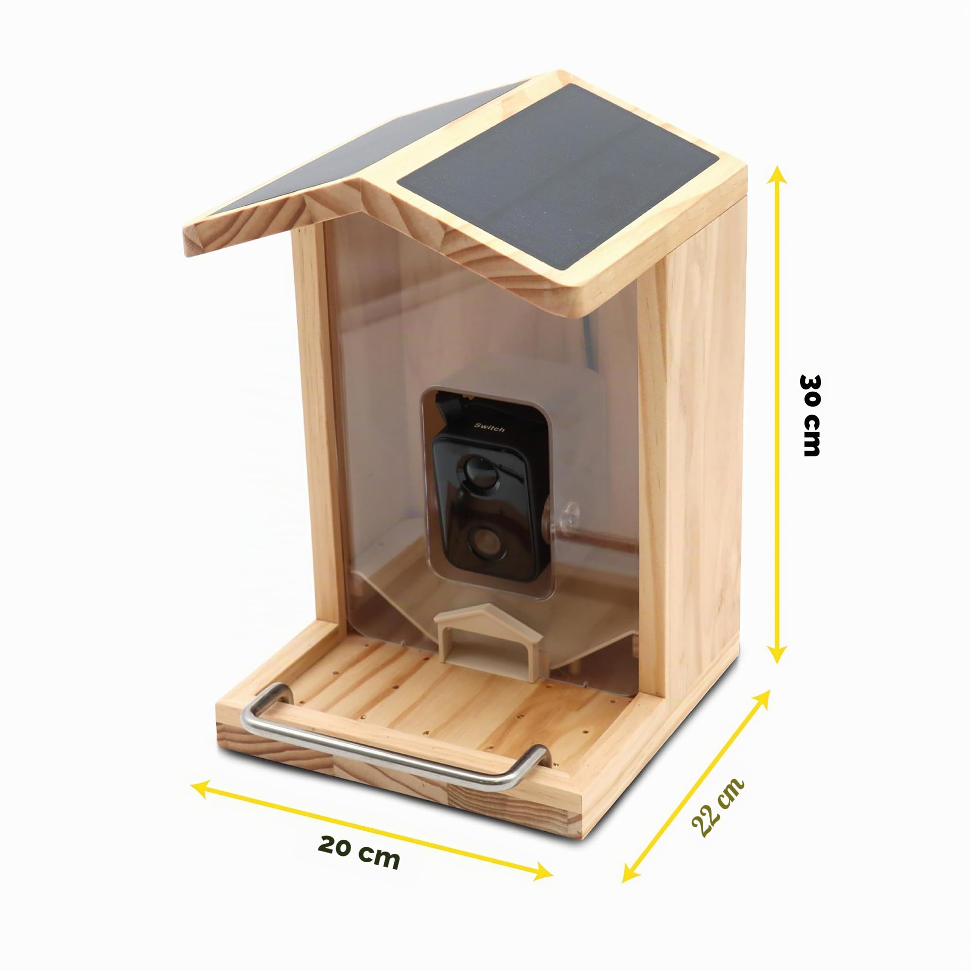 Croci Comedero para pájaros con WiFi, con Panel Solar, batería y cámara HD 1080p, App Smart con reconocimiento de Especies, Fotos y vídeos, sensores de Movimiento para pájaros, Madera