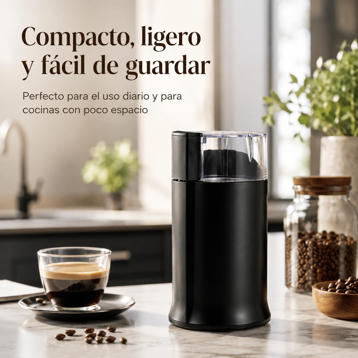 Molinillo de Café Eléctrico 160 W, 50-60 g, Acero Inoxidable (NEGRO)