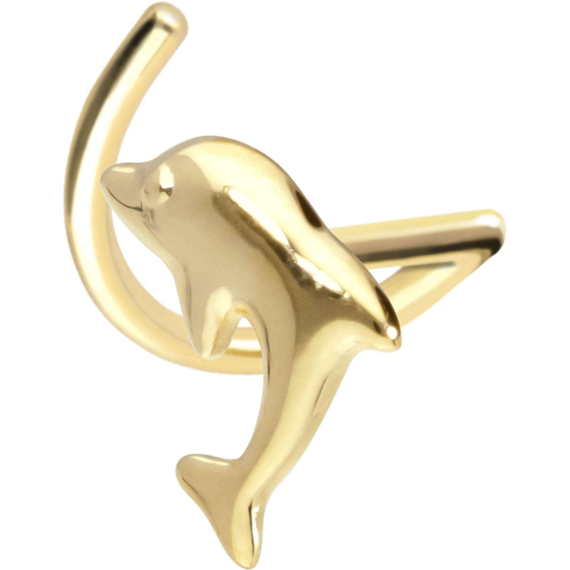 PIERCINGLINE Nasenpiercing 14K Gold Nasenstecker Spirale DELFIN 585er Gold - Roségoldfarben, Goldfarben, Silberfarben