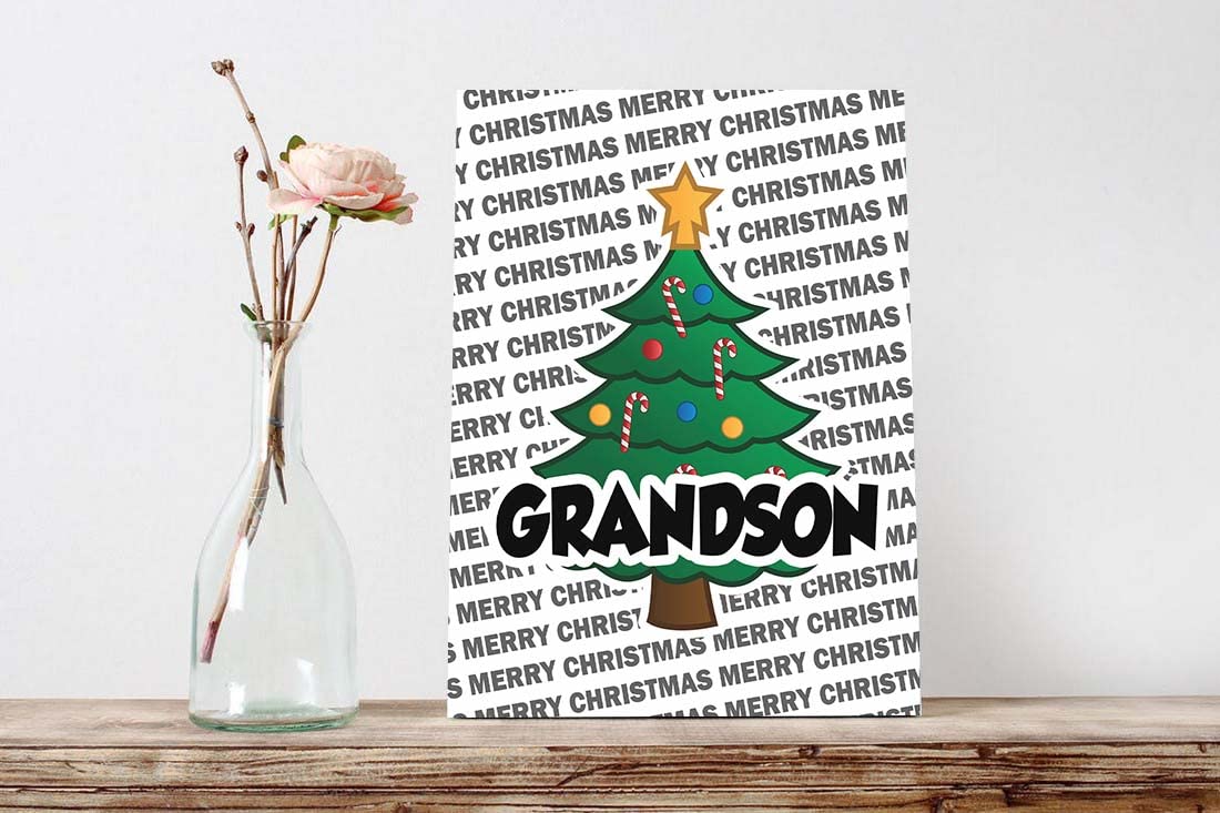 Jonny Javelin Weihnachtskarte Für Enkelsohn – Festliches Baum-Design, Inkl. Umschlag, Hochwertig Verpackt