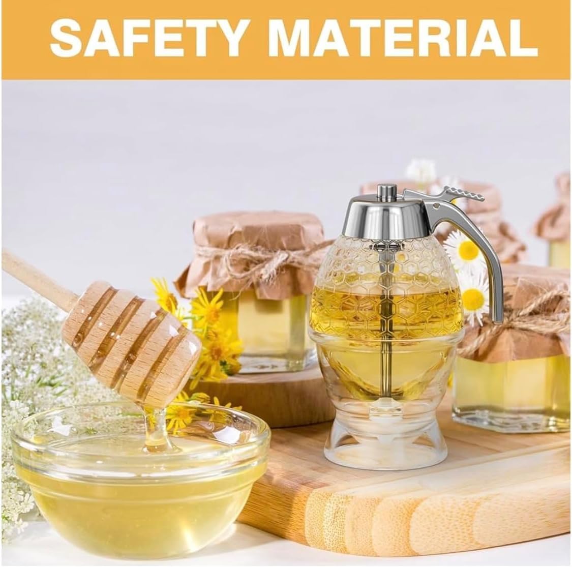 Portible Acrylic Honey Dispenser Jar - No Drip Design, Elegant Honeycomb Shape With Lid | Durable Acrylic & ABS For Honey & Syrup (1, Honey Comb),Multicolor 4