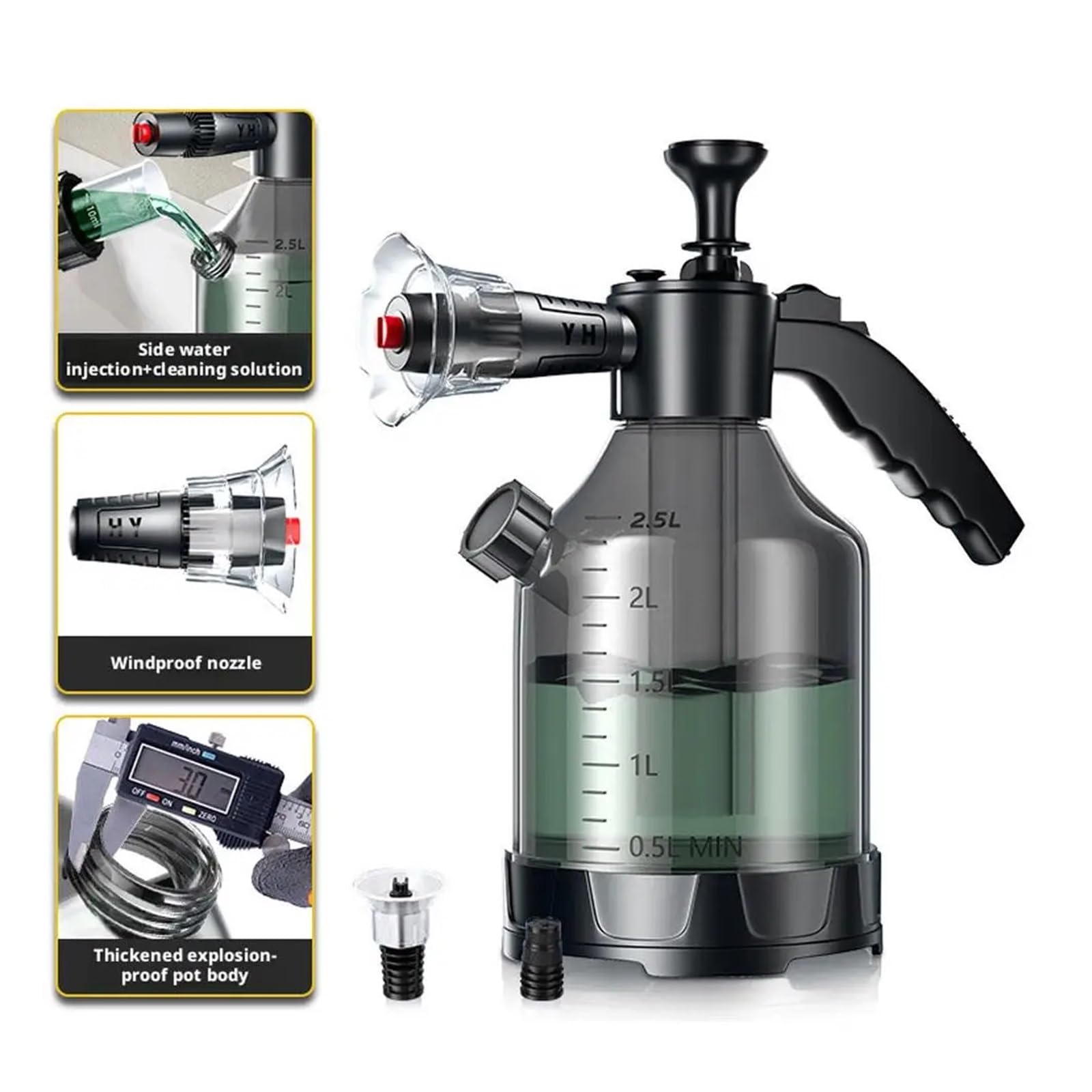 3L Handpumpen-Schaumsprüher Mit 3 Düsentypen, Pneumatische Kanone, Schnee-Autowasch-Sprühflasche, Fensterreinigung(White)