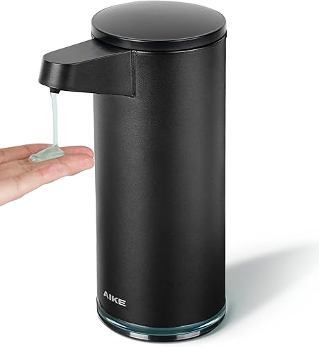 AIKE SensePro - Dispensador automático de jabón tipo C recargable, revestimiento negro mate inoxidable, 12.8 onzas líquidas para jabón líquido