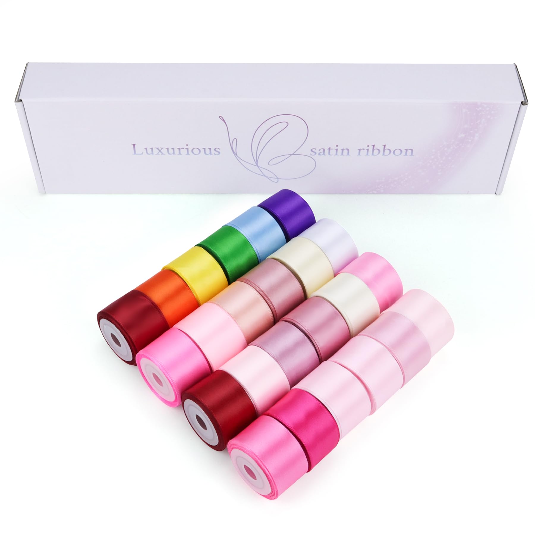 24-Roll Satin Ribbon 1" x5yd, 120Yd, Assorted Colours for Crafts & Gift