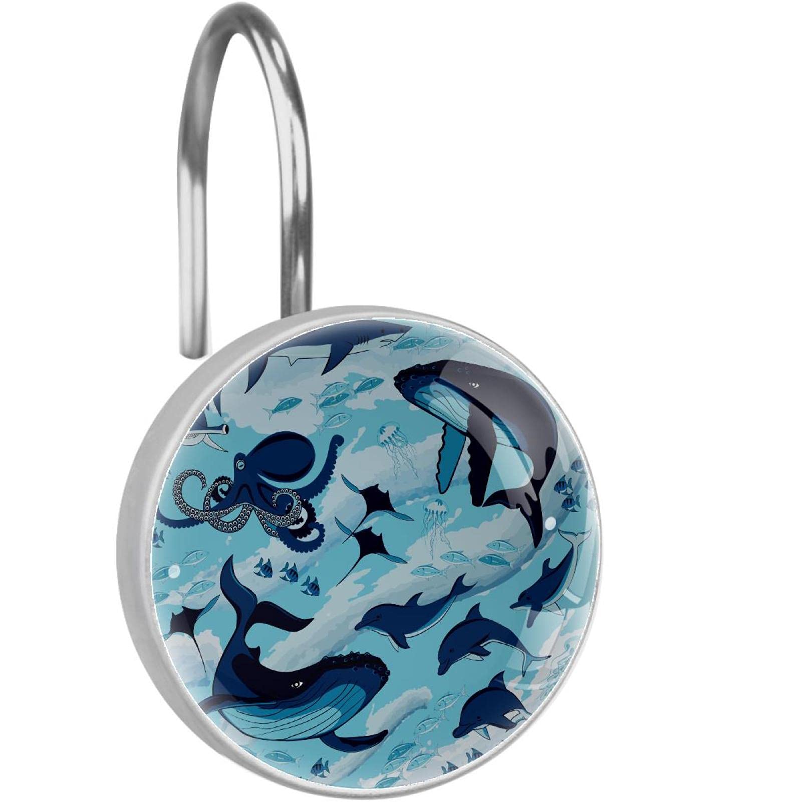 Crochets de rideau de douche double glissement anneaux salle de bain requin