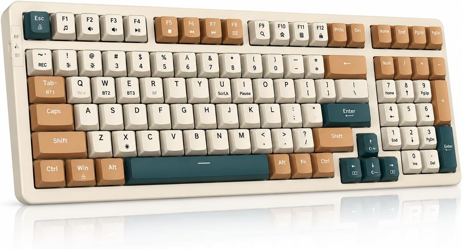 Wireless/Wired Mechanical Keyboard, Triple Mode 2.4G/USB-C/BT Wireless Gaming Keyboard, 100 Keys (98%) US Layout Brown Switch Rechargeable RGB Backlit Keyboards | Brown Combo