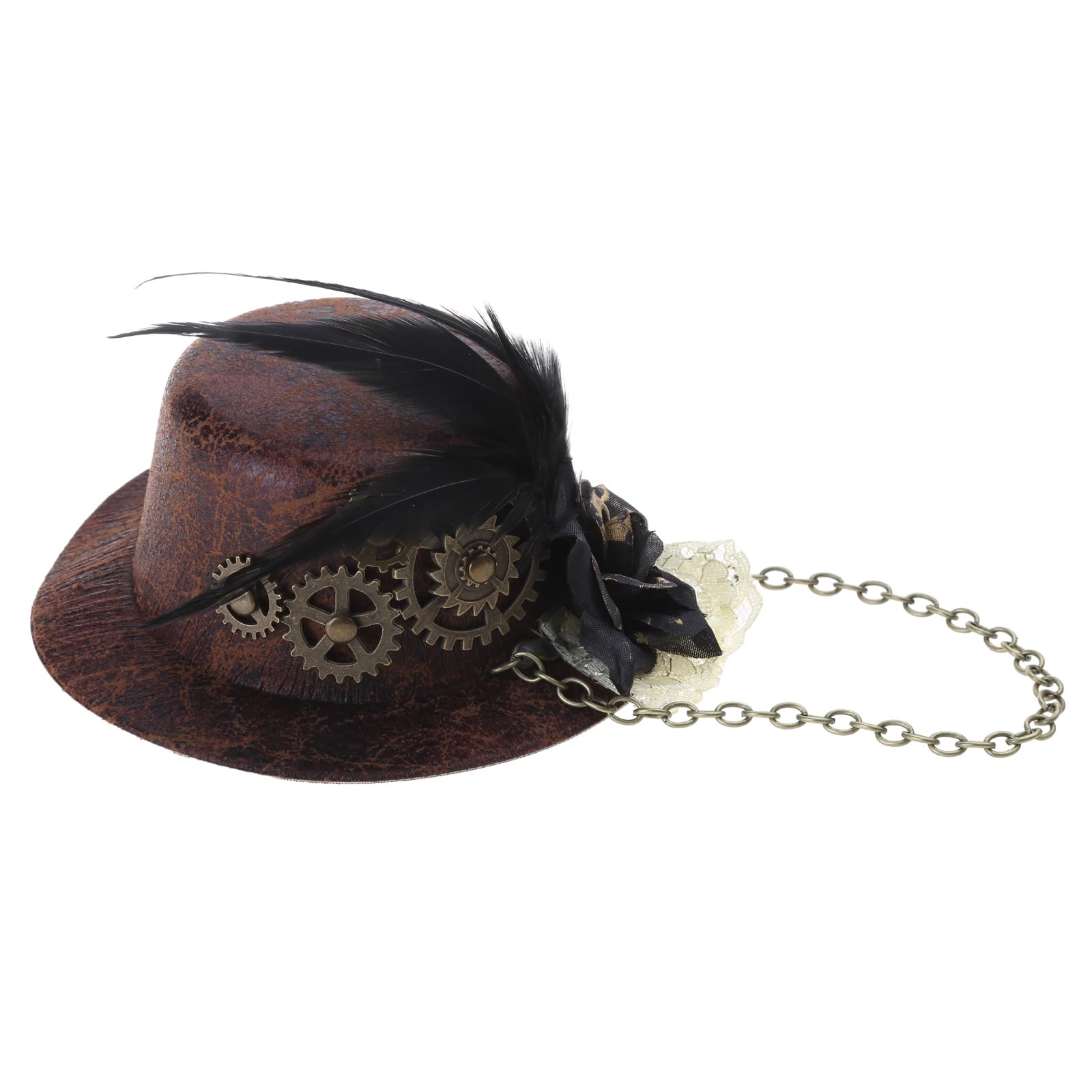 JDIEOQA Women Gothic Mini Top Hat Steampunk Gears Chain Feather Flower Fascinator Hair Clip, Vintage Victorian Cosplay Costume - Image 4