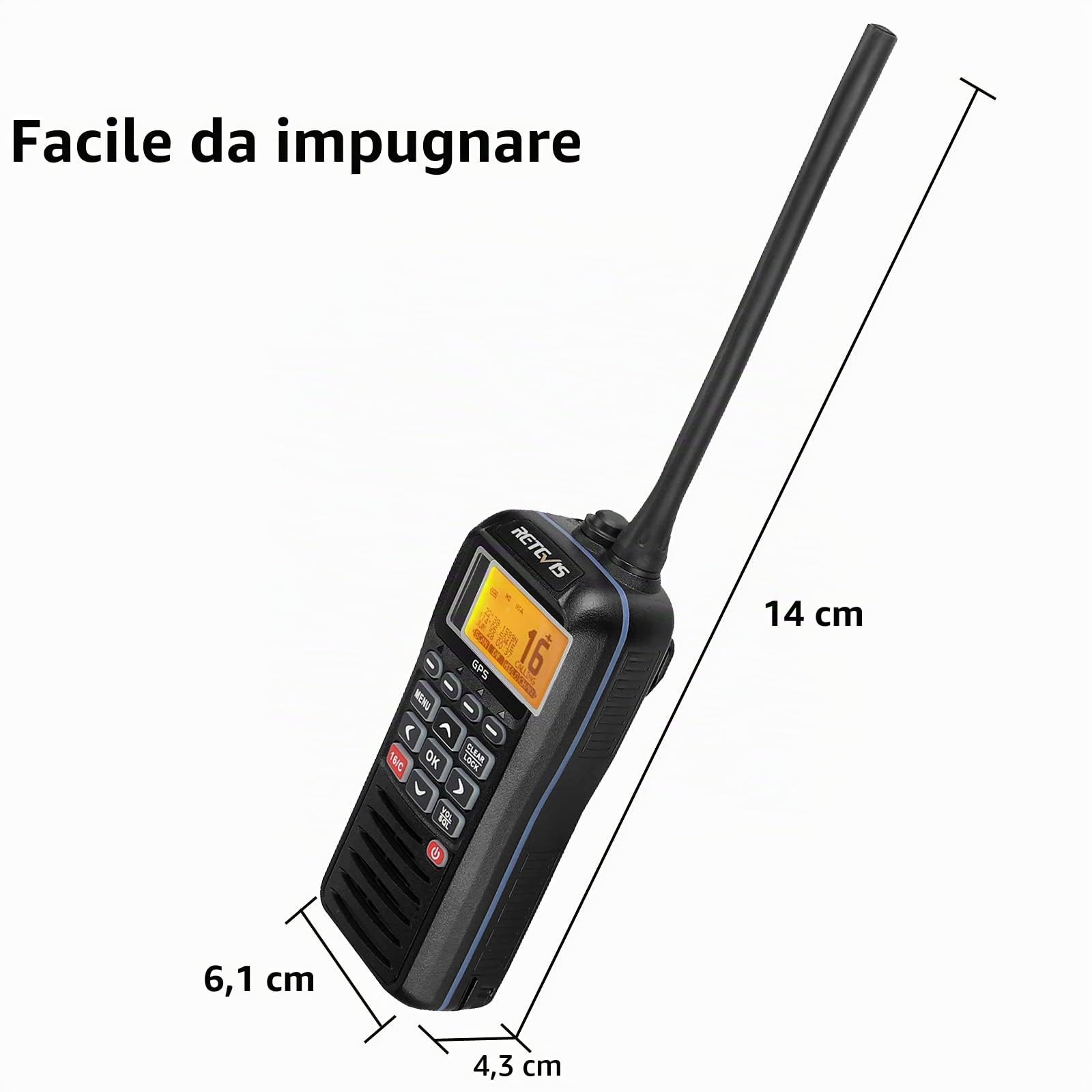 Retevis RM40 Radio VHF Portátil Marina GPS, IP67 Impermeable Marine Radio | IP67 Impermeable, Profesional DSC, Bidireccional Flotante, Transceptor para Rescate, Guardacostas (Negro, 1 Pieza)