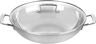 Le Creuset Stainless Steel Classic 3-Ply Wok with Glass Lid, 4.5qt