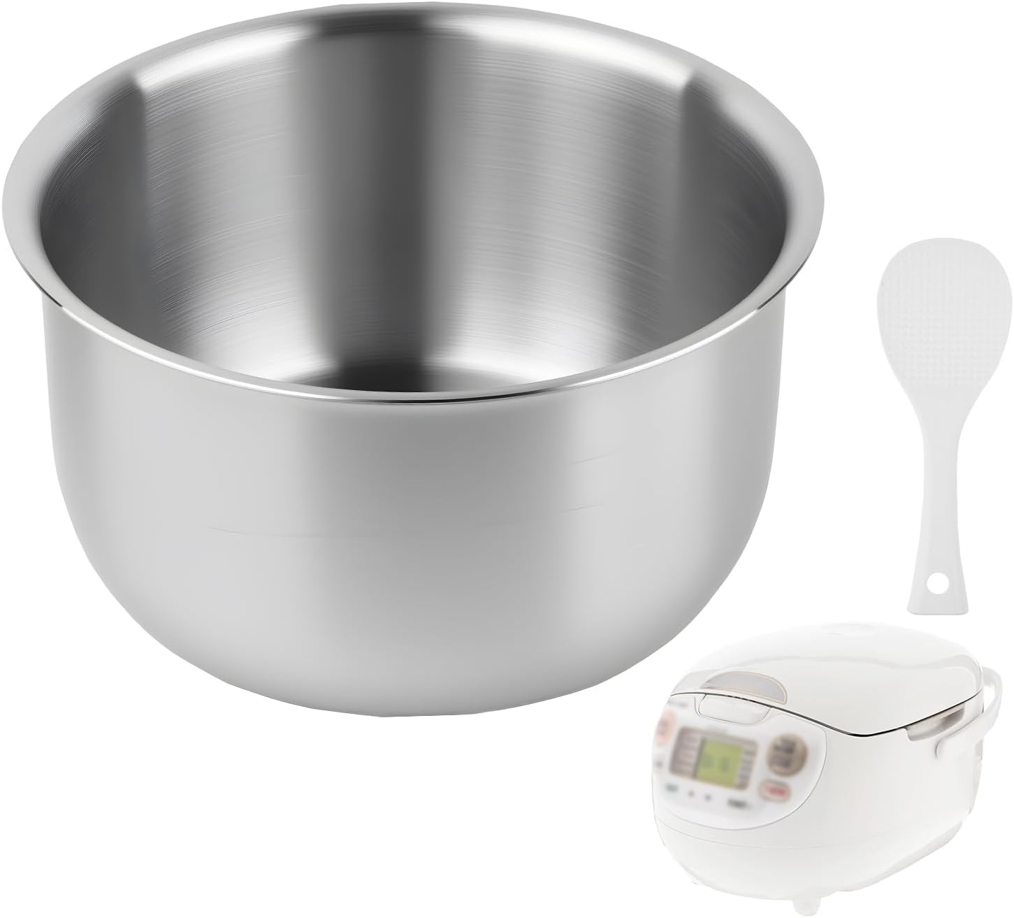3L/5.5 Cup Stainless Steel Inner Pot Compatible with Zojirushi NS-ZCC10 Rice Cooker, Food-Grade Replacement Cooking Bowl,Uncoated Thickened Inner Pot Replacement（Includes Rice Spoons）