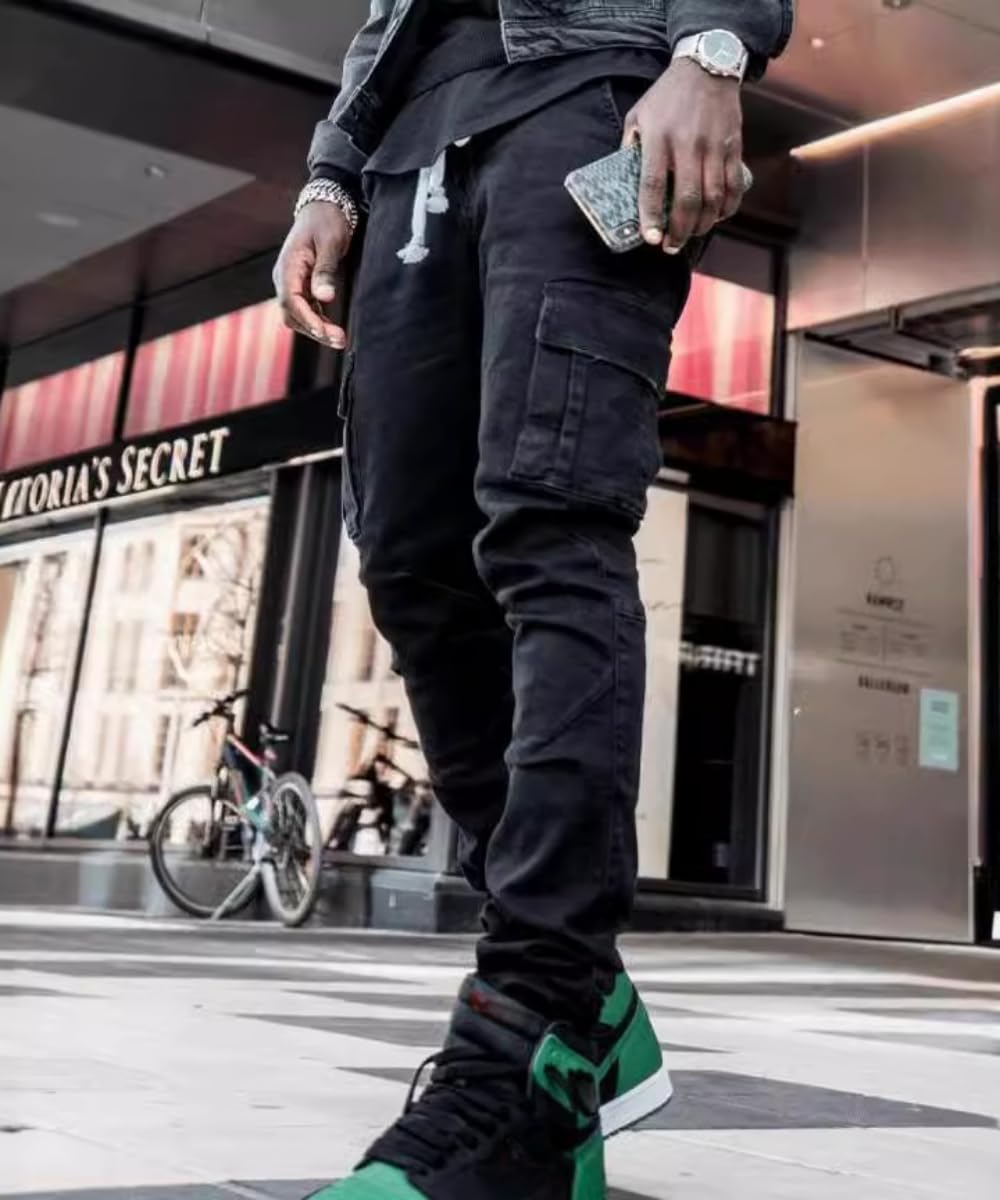 ABSECAI Mens Fashion Slim Fit Skinny Hip Hop Cargo Straps Jeans - Image 3