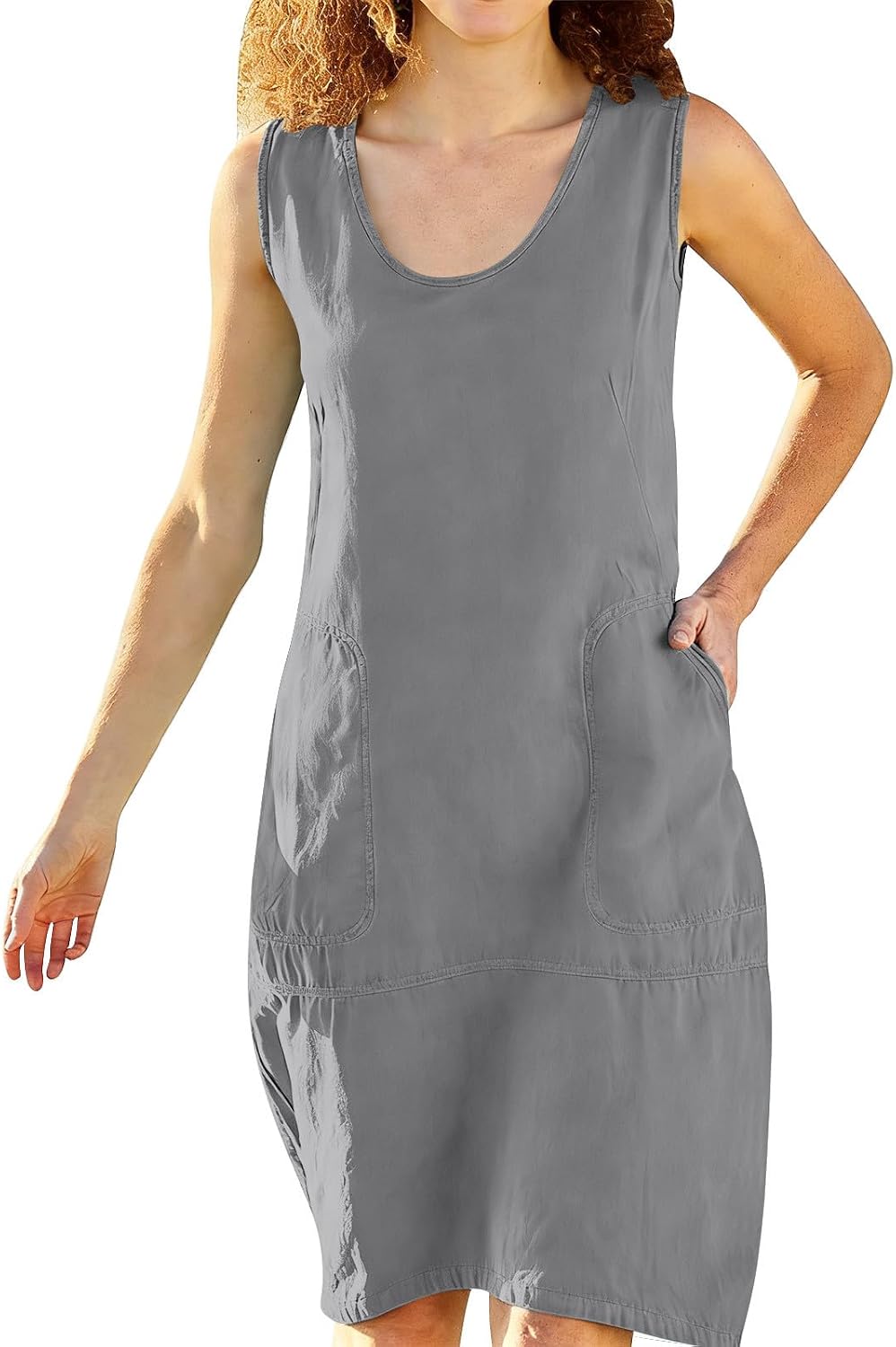 Summer Dresses for Women Cotton Linen Beach Vacation Clothes Casual Sleeveless Midi Sundresses with Pockets