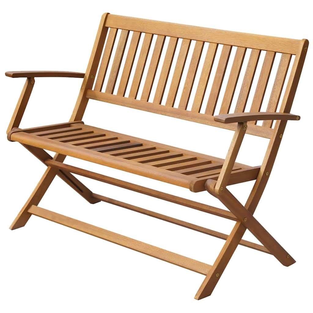 Banco de jardín de 120 cm de madera maciza de acacia, resistente a la intemperie, con reposabrazos y diseño plegable para terraza, balcón, porche y muebles de jardín, duradero y fácil de