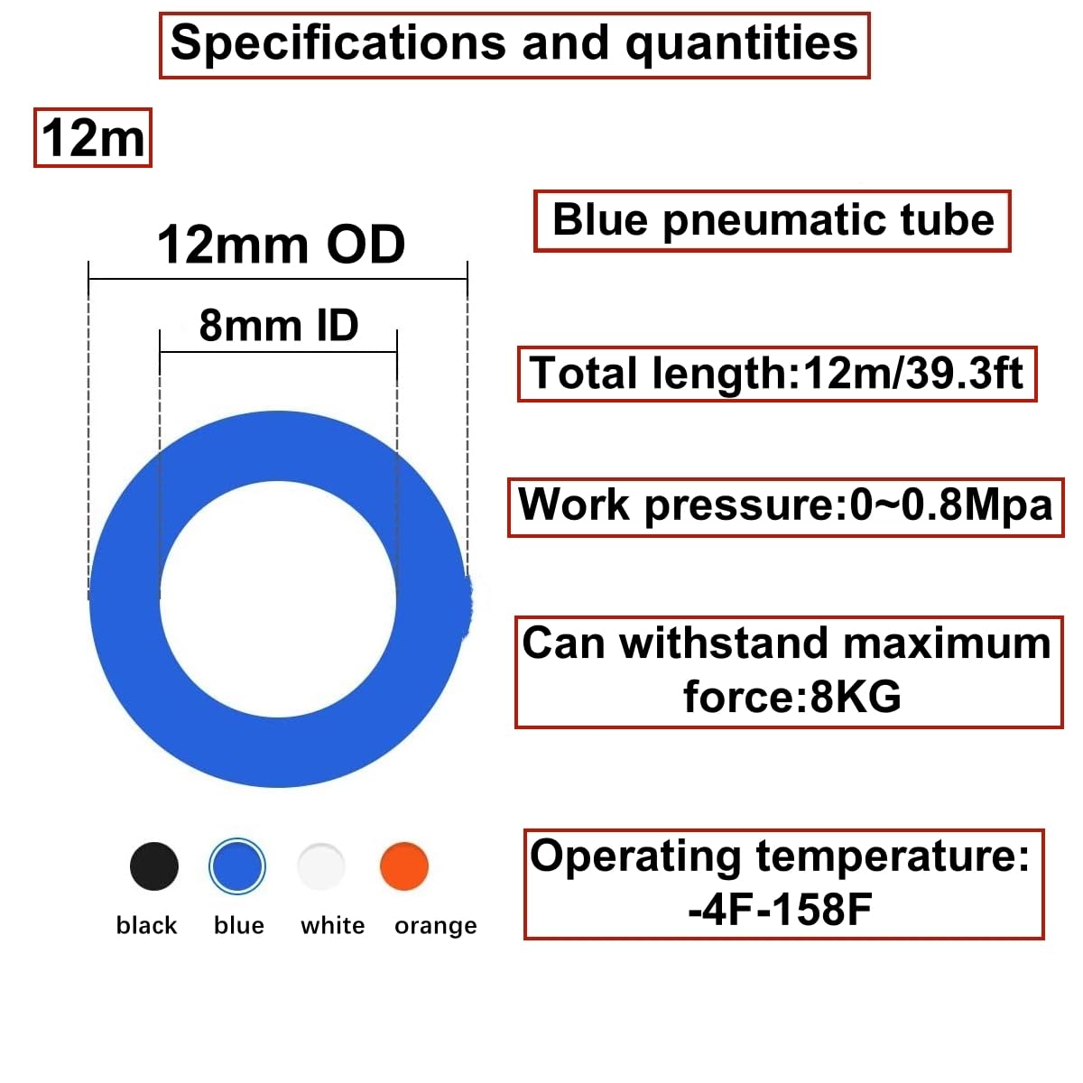 HUAZIZ 12m Bleu PU Pneumatique Tuyau Air, 12mm OD x 8mm ID, 1 Pcs Coupe-Tuyau