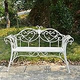 Peaceip Metal Garden Bench, Country Wrought Iron Double Chair Bench, Villa Garden Courtyard Decoration Leisure Chair, Park Outdoor Bench with Backrest White