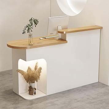 Modern Reception Desk with Lockable Drawer, Open Shelves, Large Storage Space, Solid Construction, Metal Slides - White, 110x50x105cm