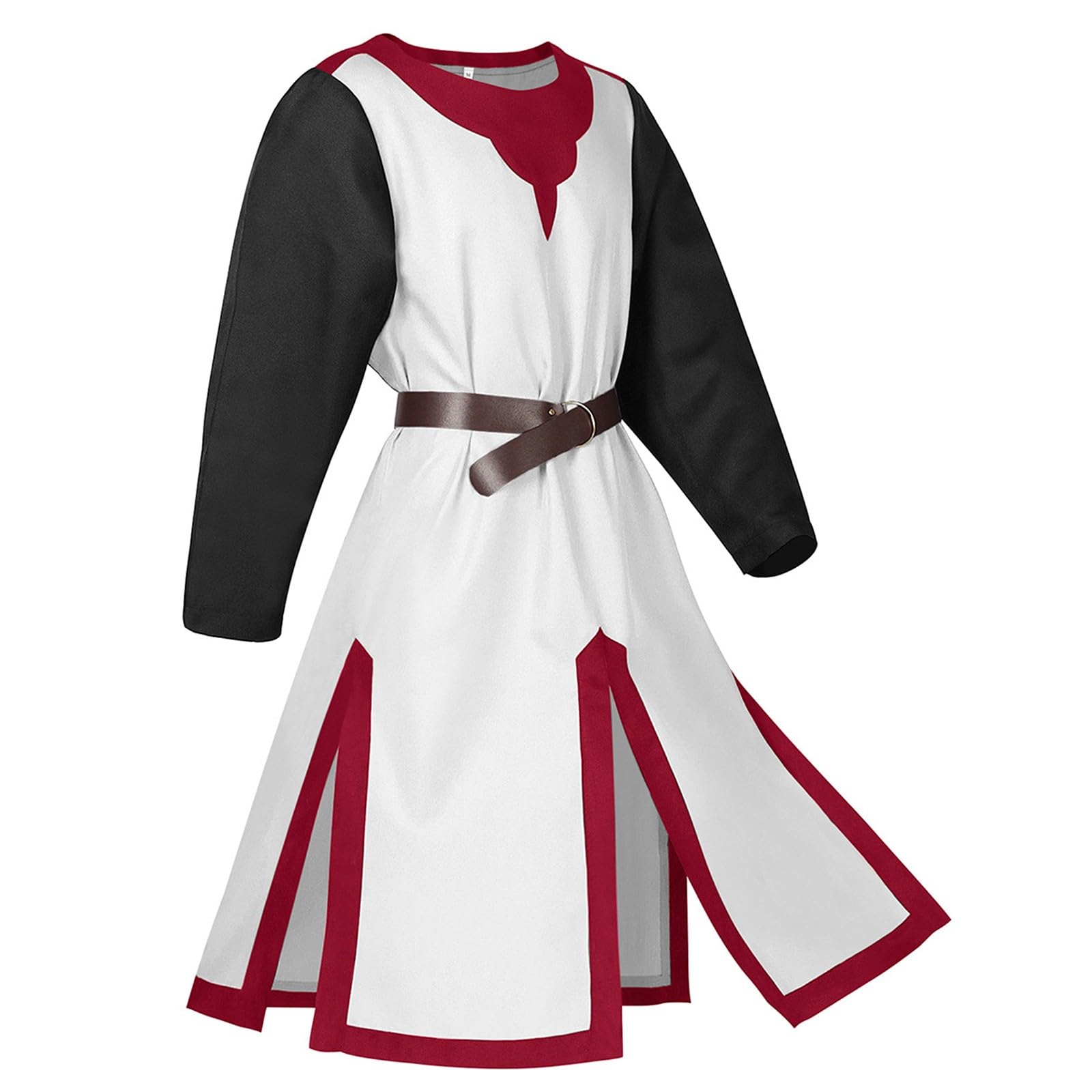 Medieval Costume Men Viking Gifts for Helmet Knight Men's Hooded Surcoat Renaissance Tabard Sleeveless Tunic Cloak Holloween Assassin Cosplay Pirate Scout Shirt Dress Red M