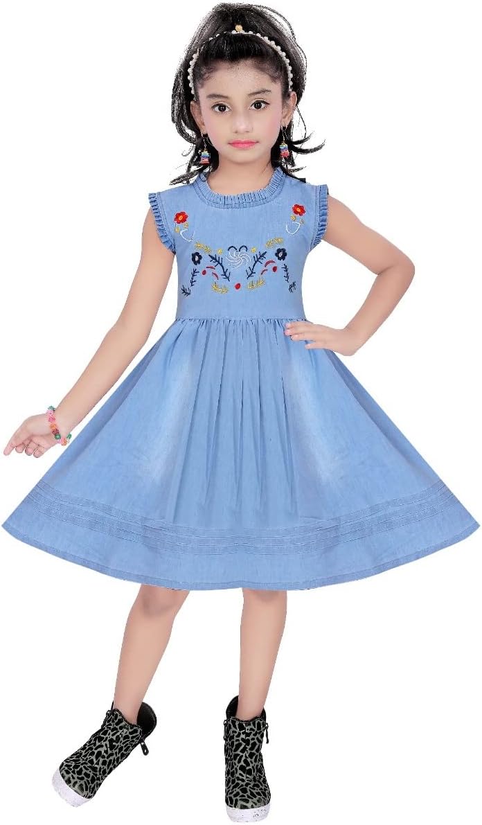 BENKILSBaby Girls Fit and Flare Birthday Sleeve Less Denim Frock