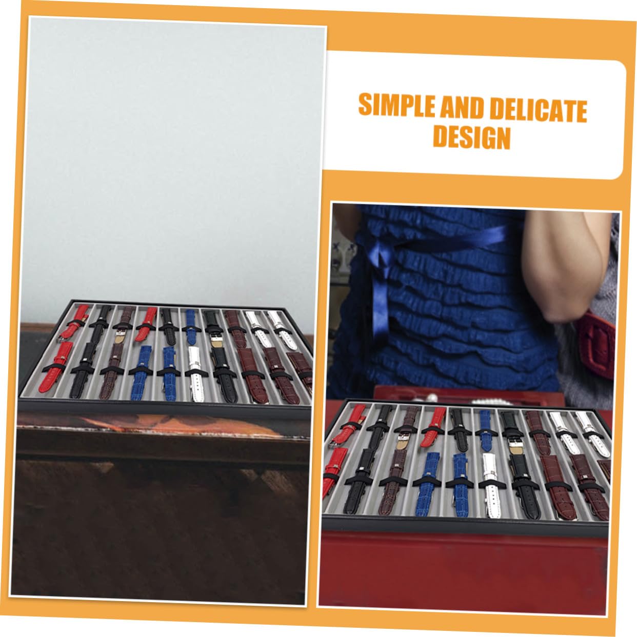 SOIMISS Bandeja de Almacenamiento para Relojes y Pulseras 2 Piezas en Mdf y Cuero Diseño Rectangular para Uso en Casa Protección contra Abrasiones