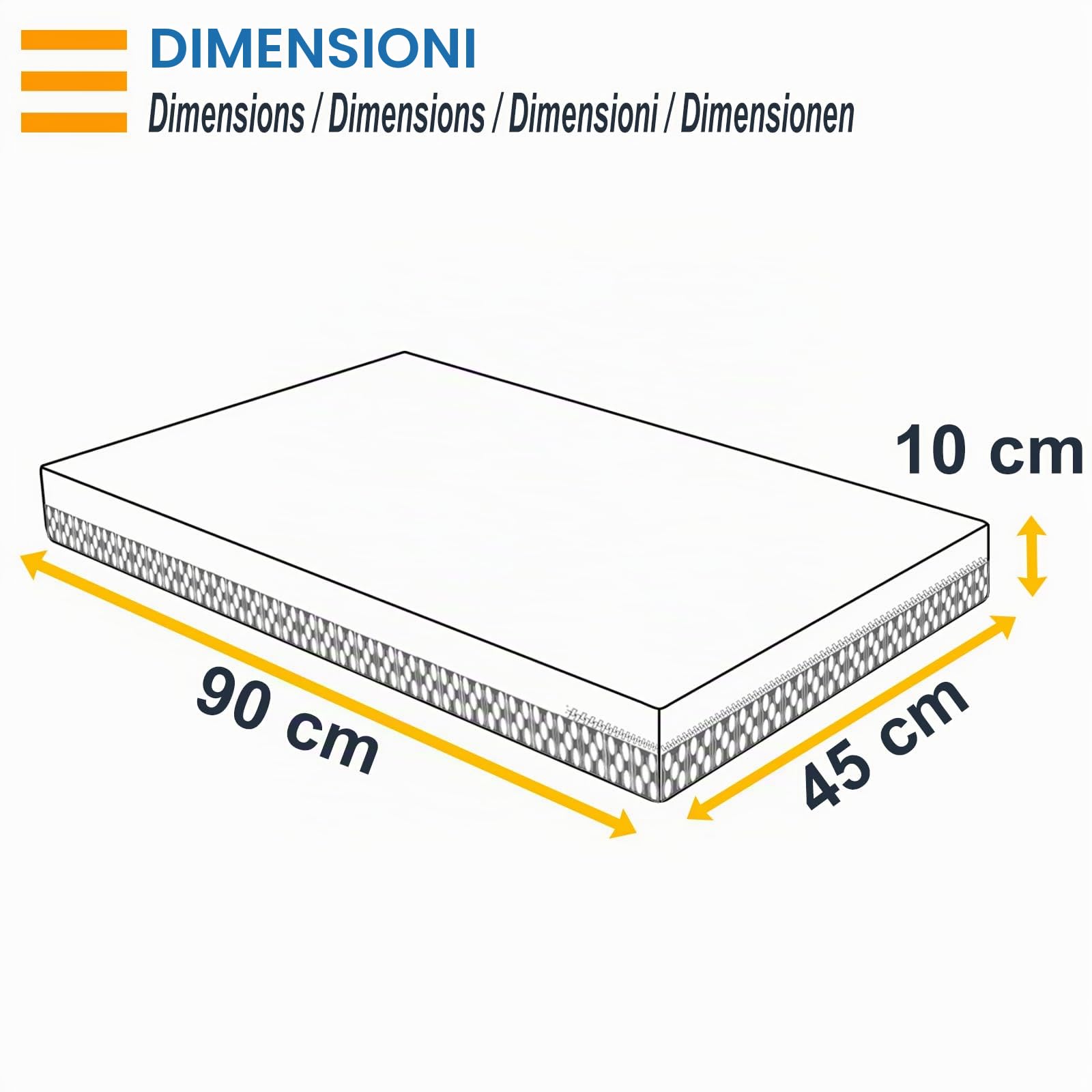 PEKITAS Mini materasso per lettini, 45 x 90 cm, spessore 10 cm, traspirante, ibrido, reversibile, rivestimento double face, sfoderabile, lavabile, rigido, antisoffocamento, lettino da affiancare per