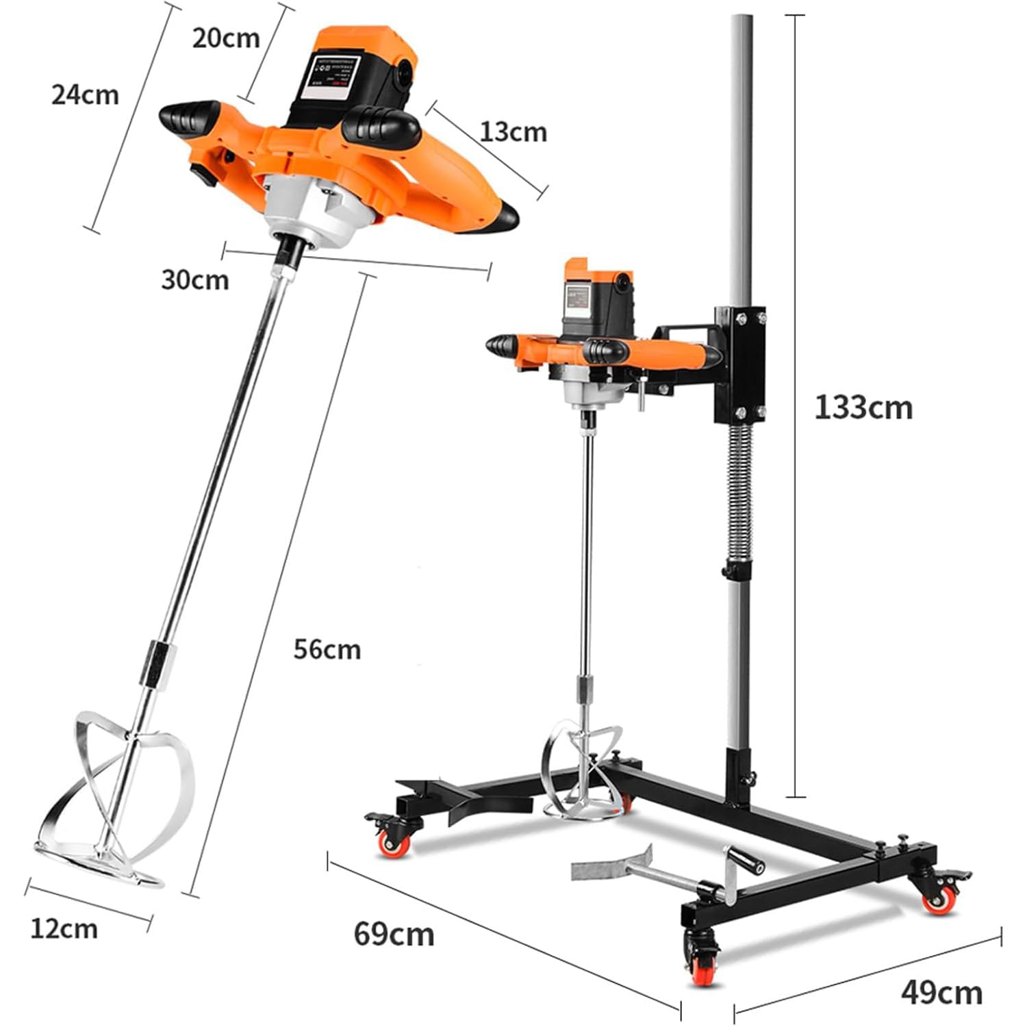 Mezcladora Eléctrica De Pintura, Mezcladora De Tanque De 2600 W con Soporte Auxiliar, Agitador Volante De 0-850 R/min para Cuba De 20-60 Cm, 6 Velocidades Ajustables, para Cemento, Masilla,
