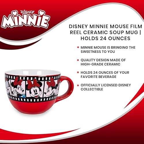 Miniatura 7 de Disney Minnie Mouse - Taza de sopa de cerámica con carrete de película | Tazón para helado, cereales, avena | Taza de café grande para expreso,