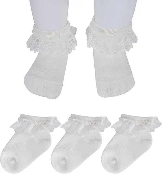 SHUIMUHUABEN Newborn Socks Girl Baby Girl Lace Infant Little Girls Pack of 3/5