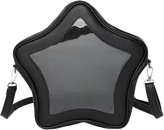 Star Shape Ita Bag Pins Display Crossbody Bag PU Leather Backpack Y2k Aesthetic Cute Handbag (Black)