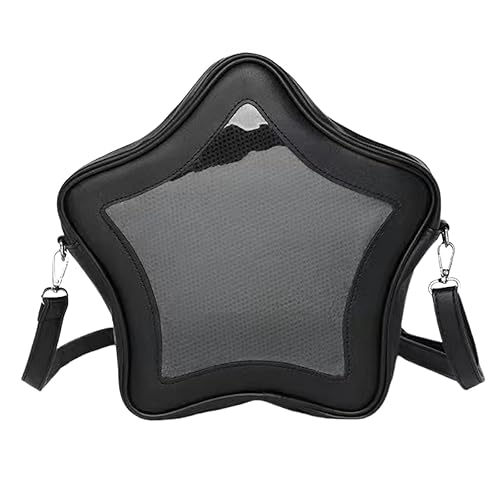 Vobomo Star Shape Ita Bag Pins Display Crossbody Bag PU Leather Backpack Y2k Aesthetic Cute Handbag (Black) - Black