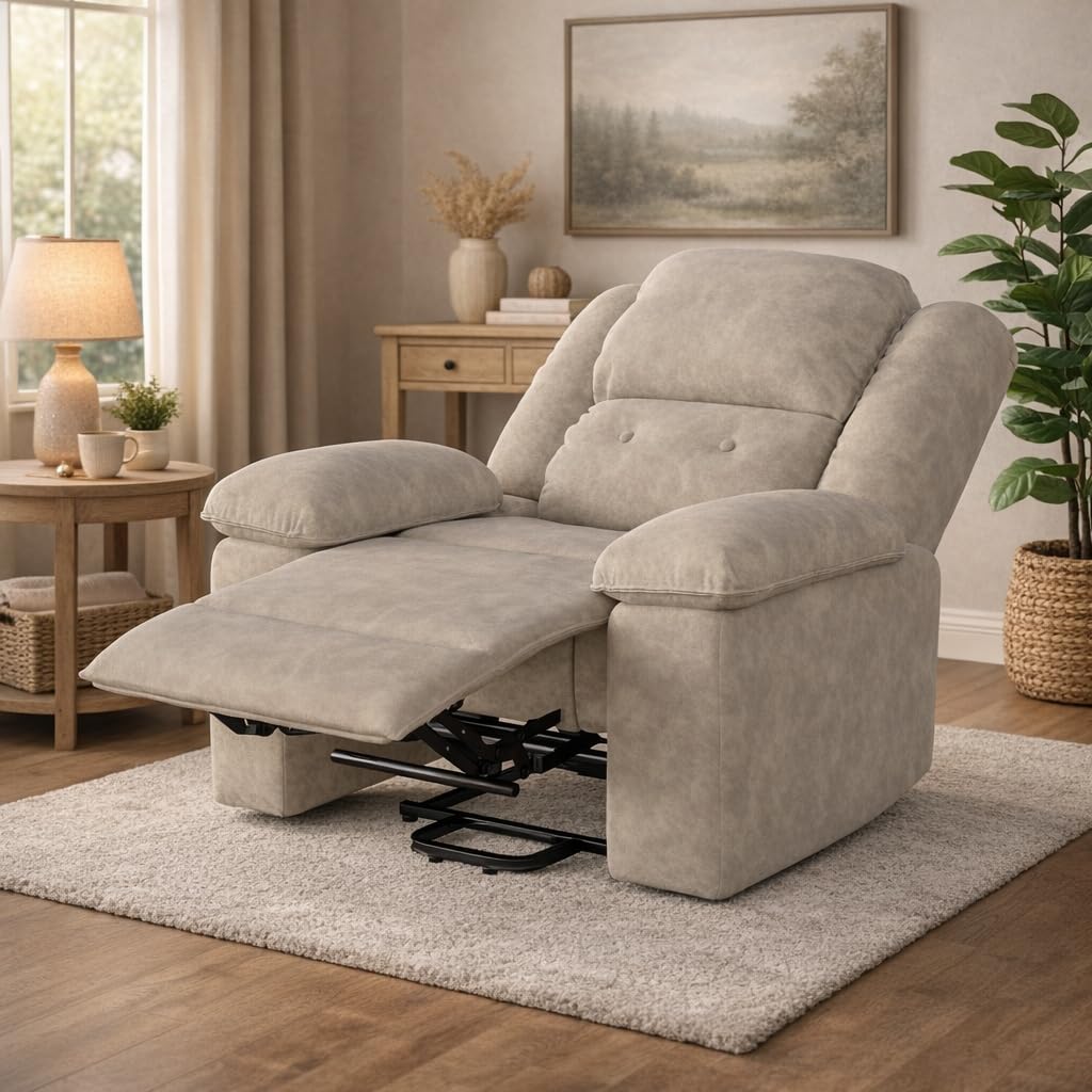 Sillón Relax Reclinable, Silla con Respaldo Reposabrazos, Sillón de TV con Reposapiés, Respaldo Alto, Stand-up Aid, eléctricamente Ajustable, función de calefacción y Masaje, Beige+Gris