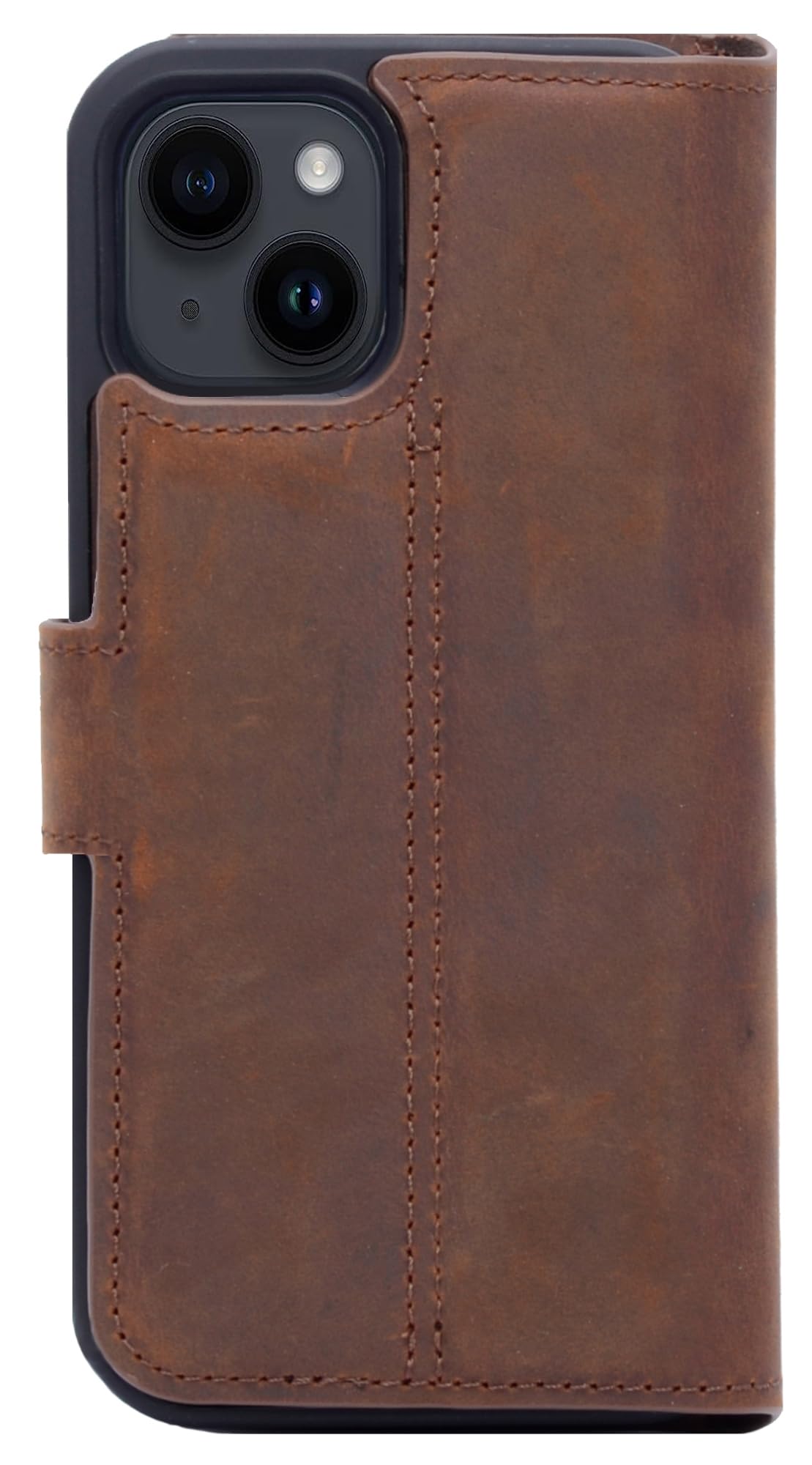 Burkley 2in1 Leder Handytasche für iPhone 14 Handyhülle mit herausnehmbarem Back Cover, 360° Schutz (Antik Coffee)