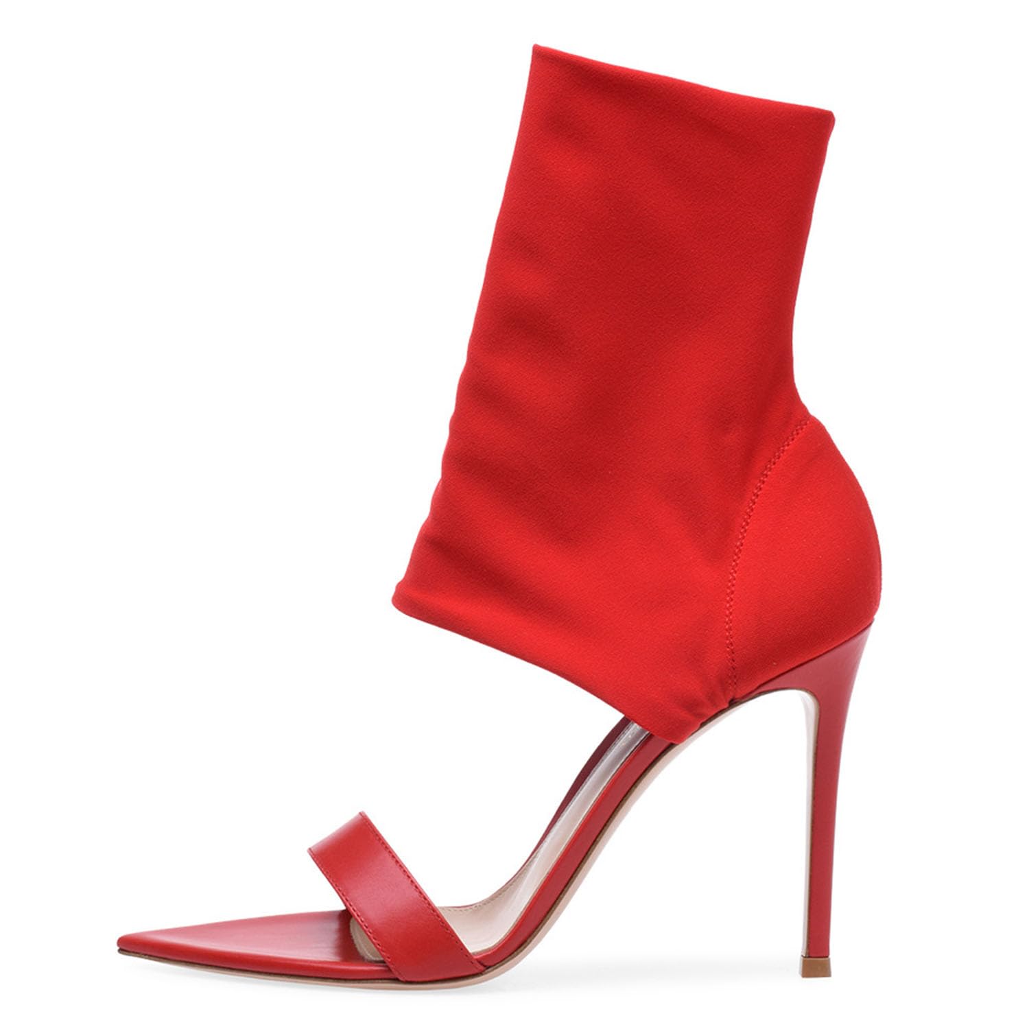 Stivaletto alla Caviglia con Punta Aperta da Donna Tacco a Spillo Tacco Alto in Pelle Scamosciata Elastica Sandali a Punta Sandali Alti da Night Club,Rosso,40