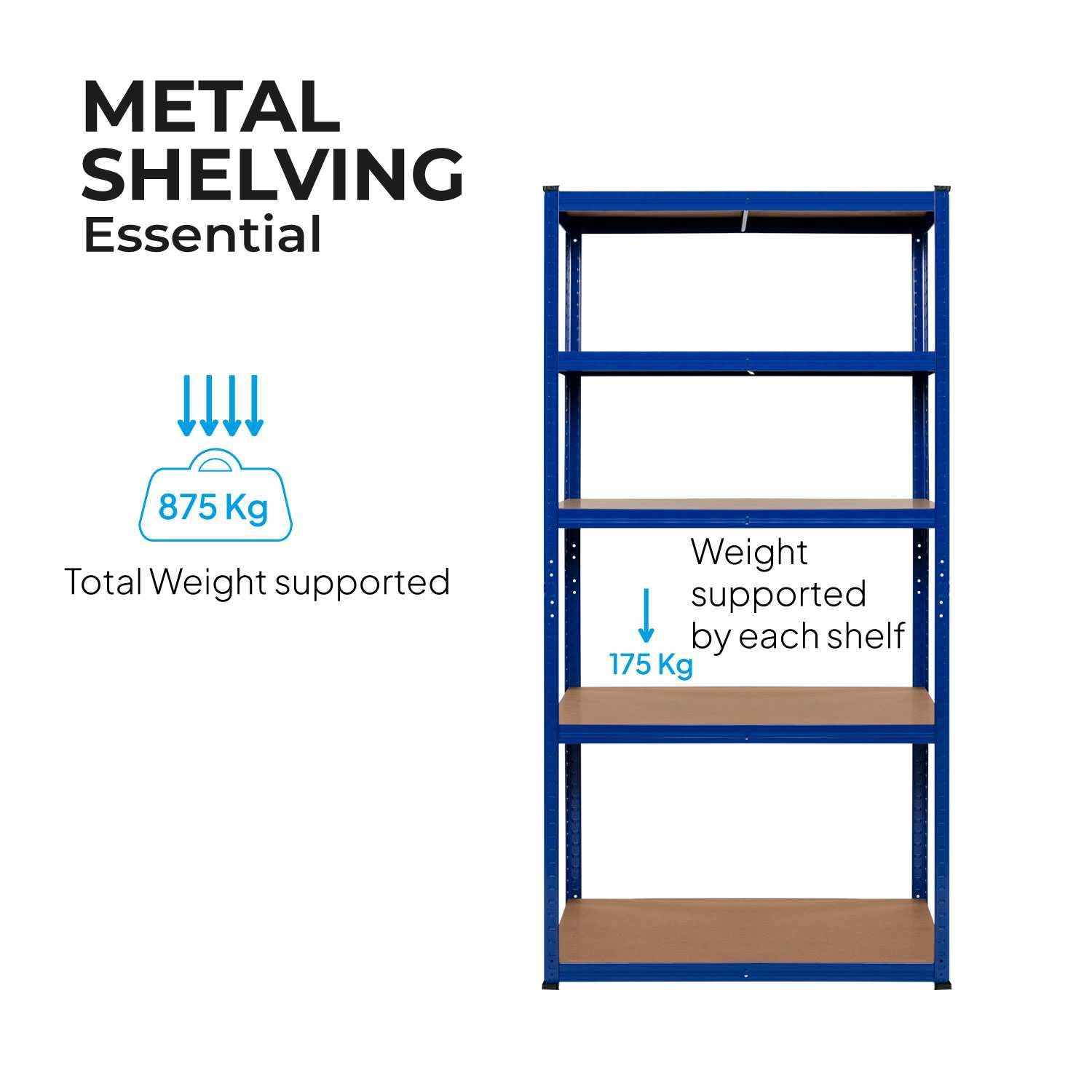 OcioDual Estanteria Metalica Azul Essential, Estanteria Almacenaje Trastero, 180x90x40cm, Estante Cocina, Estanterias Almacenaje Trastero, Estanterias Metalicas Sin Tornillos
