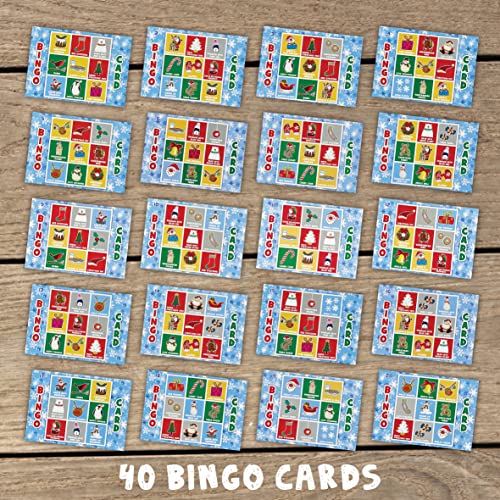 Jeu de cartes d'appel de bingo de Noël pour enfants et adultes – Cartes d'appel de bingo de Noël prédécoupées jusqu'à 40 jeux – Accessoires de fête – Activités de Noël familiales – Image 5